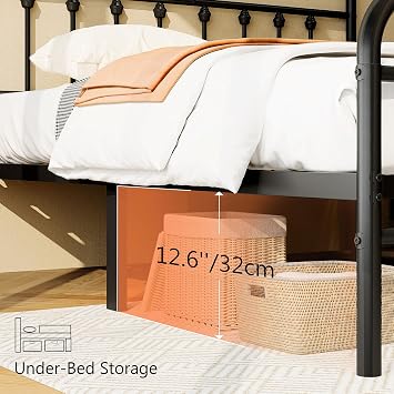 zunatu King Size Metal Bed Frame, Victorian Style Headboard and Footboard