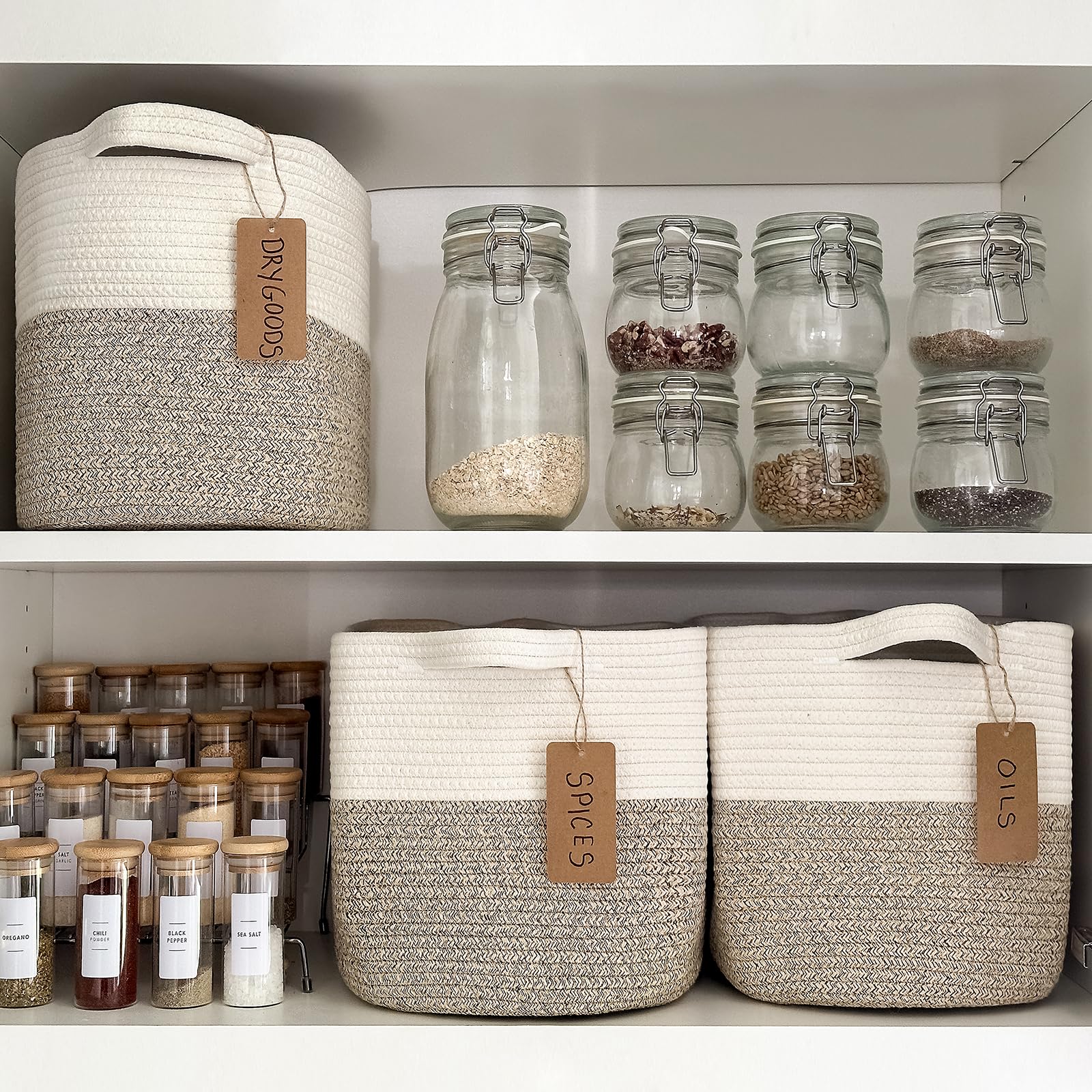 Goodpick Woven Baskets for Storage, Empty Gift Baskets with Handles, Cube Organizer Bins, Small Laundry Baskets for Shelves, Dog Toy Baskets, 13 x 10 x 9 Inches, 4Pack