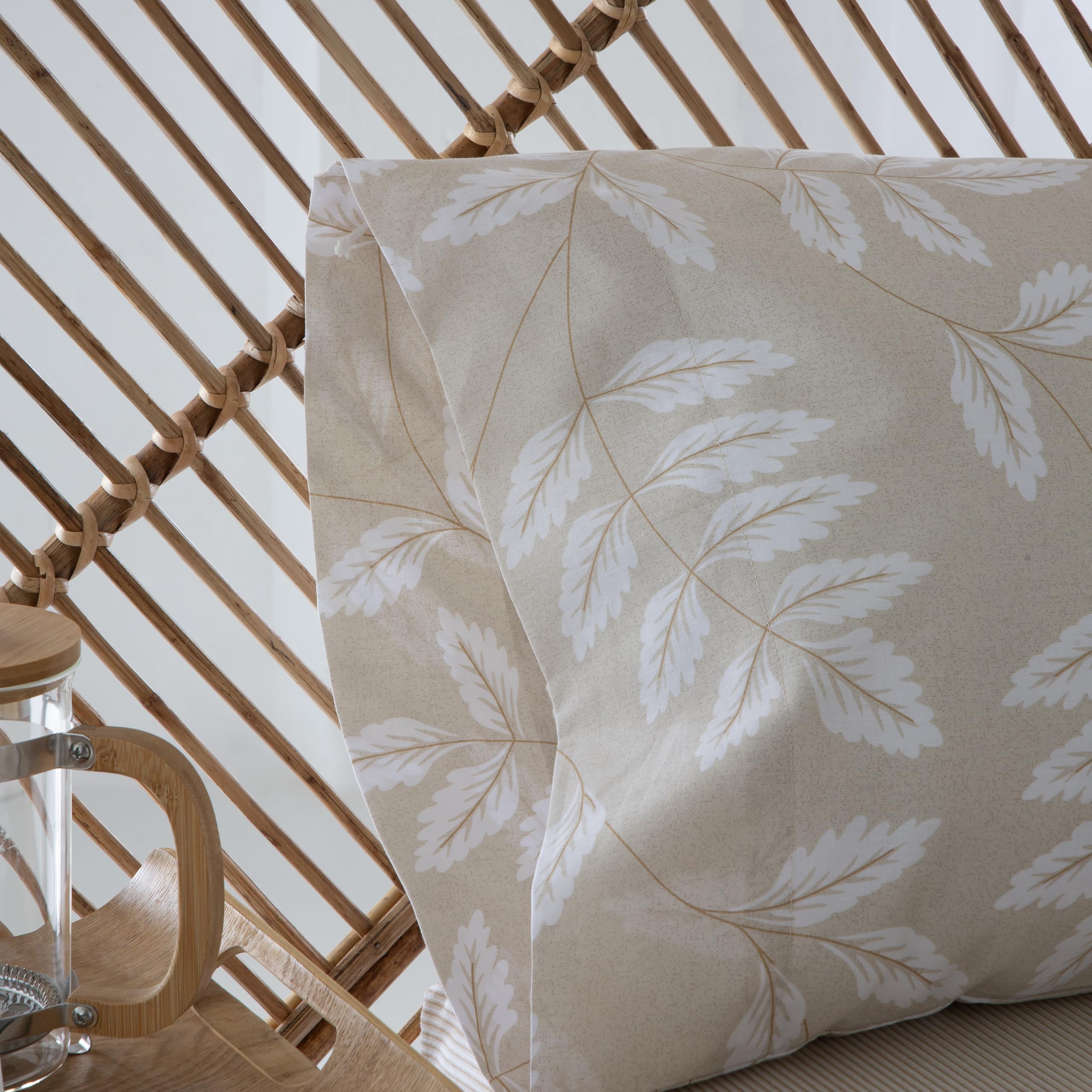 COTTON ARTean Juego de sábanas 150 Algodón Organico BATAN Beige | Incluye 4 piezas: encimera, bajera ajustable, 2 fundas de almohada. Certificado OEKO-TEX