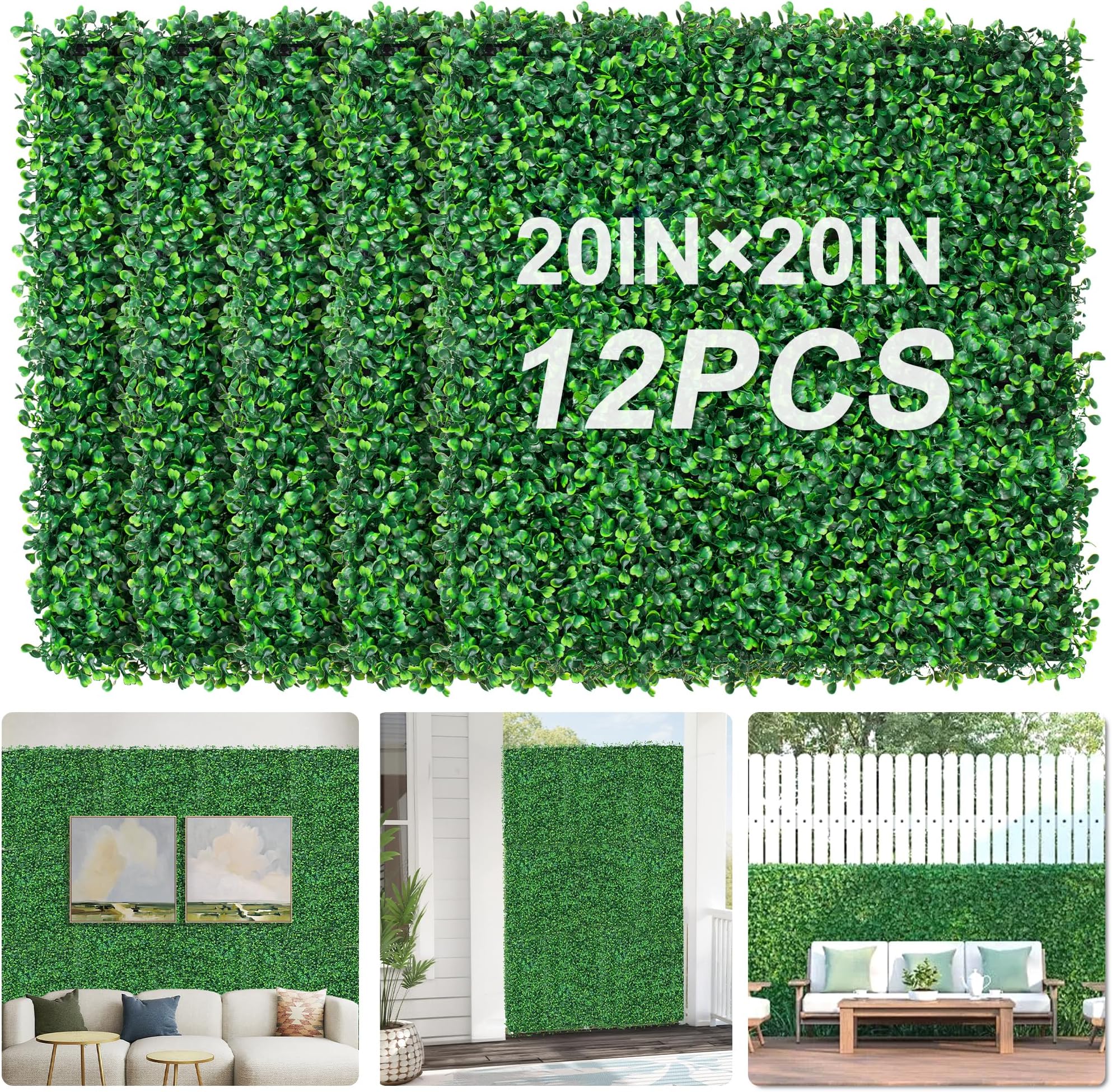 Grass Wall Panels 20" X 20" (12Pcs) Greenery Backdrop, Artificial Green Grass Backdrop Boxwood Panels, Greenery Wall Decor Indoor, Privacy Hedge Screen for Outdoor Garden, Patio Decor