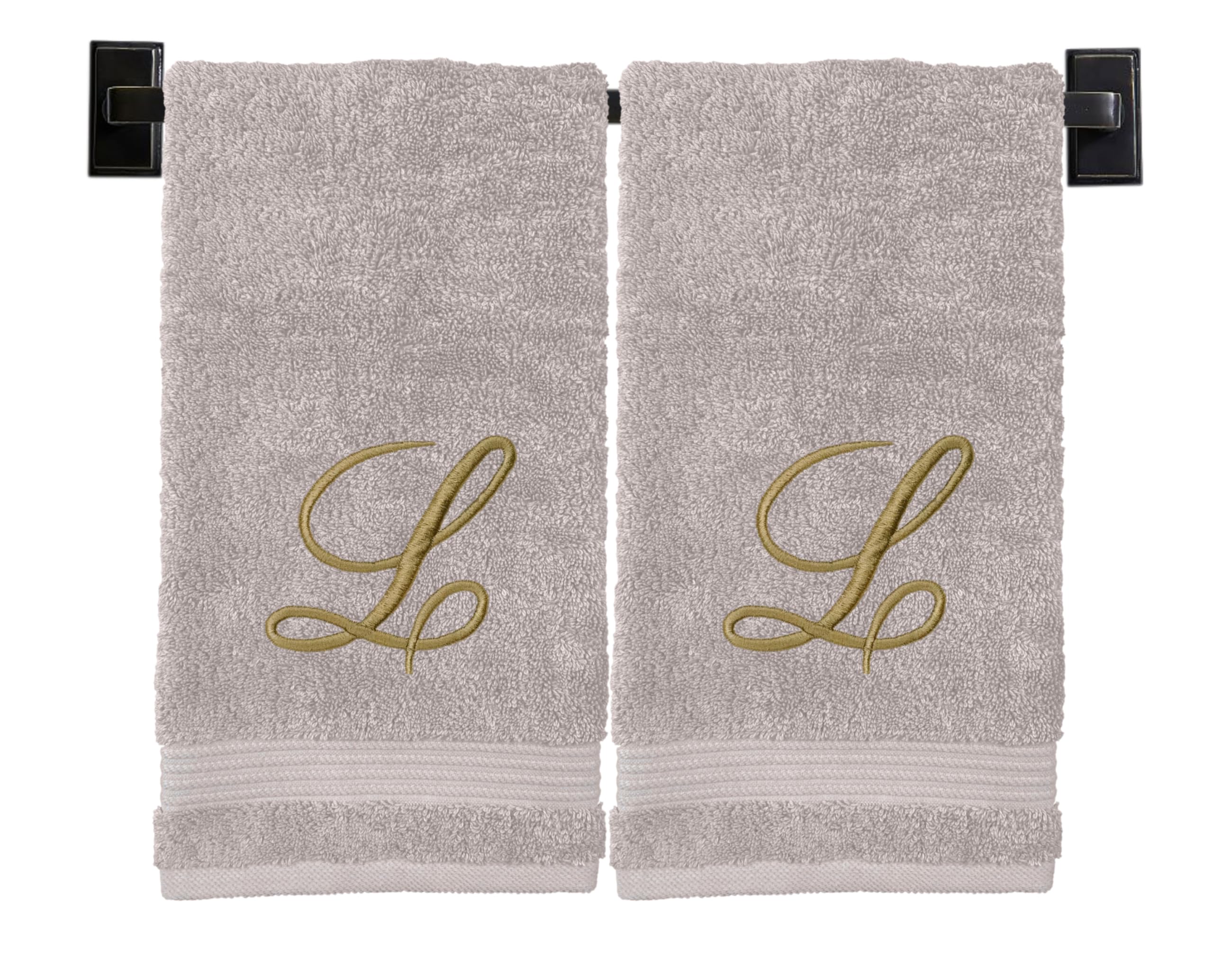 Custom Luxury Towels Beige Hand Towels for Bathroom - Monogrammed | Luxury Cotton Turkish Towels | Embroidered in USA | Set of 2 | Choose Set Color