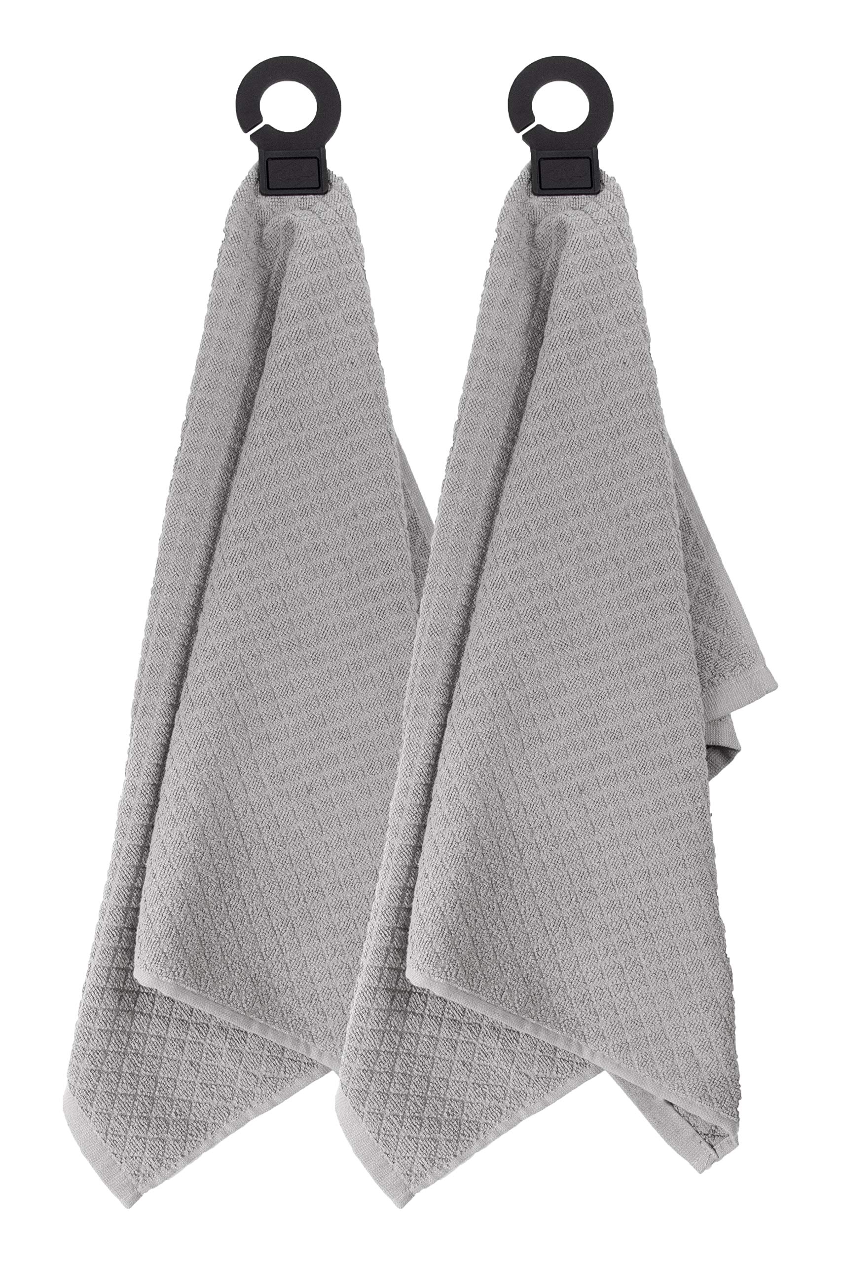 RitzPremium Hook and Hang Towel, 2-Pack, 18" x 28", Long-Lasting Durable Rubber Hook, Highly Absorbent Super Soft Hand Cloths for Kitchen, Bathroom, Laundry Room - Titanium