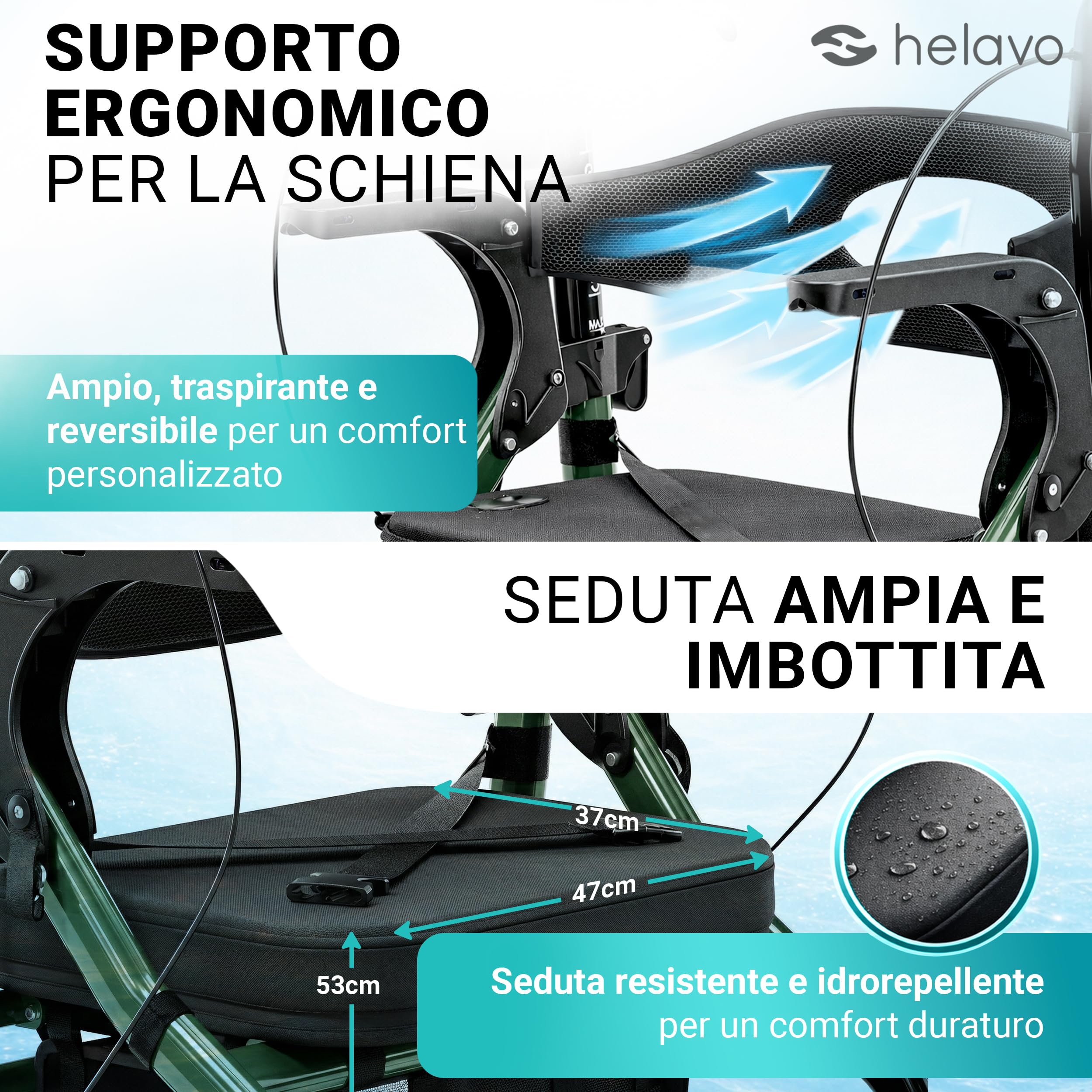 Helavo Deambulatore 2 in 1 e Sedia a Rotelle con Ruote All-Terrain – Deambulatore Sedia a Rotelle Pieghevole e Leggero, Regolabile in Altezza, Portata fino a 136 kg