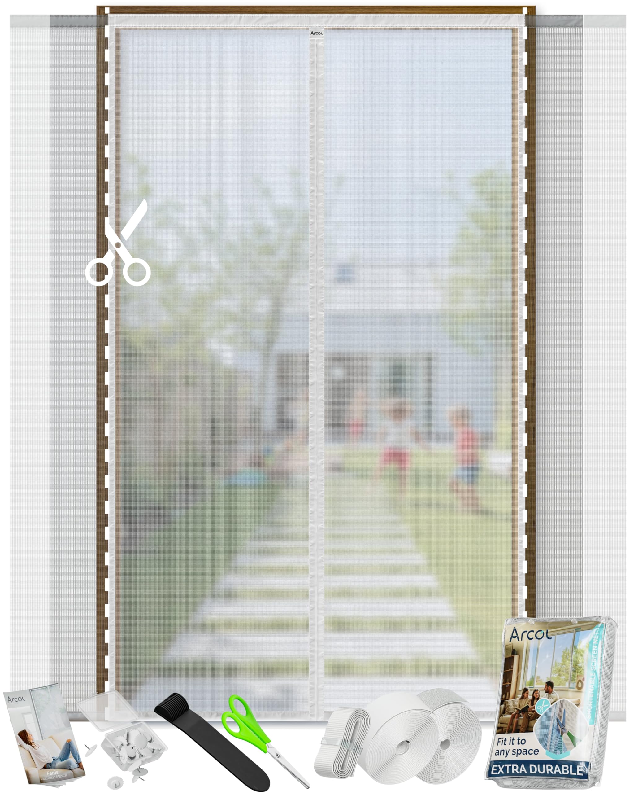 ARCOL Magnetic Fly Screen for Doors Adjustable in Width - Mosquito Net Curtain for Doors and Windows with Tear-Off Straps, Magnetic Mosquito Net for Windows Door, Can be Shortened (200x240 cm, White) — image 1