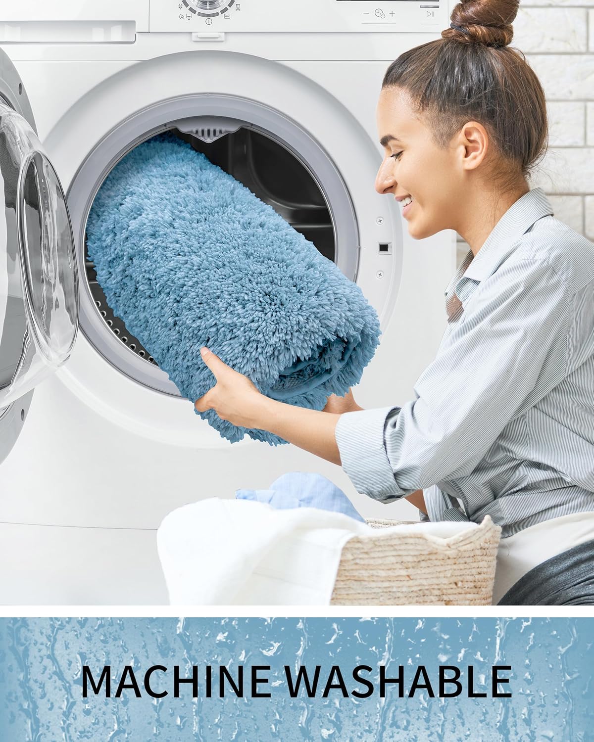 Bathroom Rugs Non Slip Washable, Ultra Soft Thick Shaggy Absorbent Bath Mats, High Density Foam Latex Non Slip Backing Bath Rugs, Microfiber Bath Mats for Bathroom Floor&Sink,24x17,Blue - Image 7