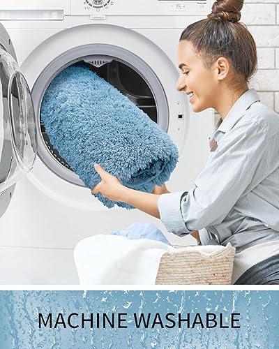 Miniatura 6 de Alfombras de baño de 17 x 24 pulgadas, ultra gruesas, peludas, suaves, absorbentes, de látex de espuma de alta densidad, parte trasera