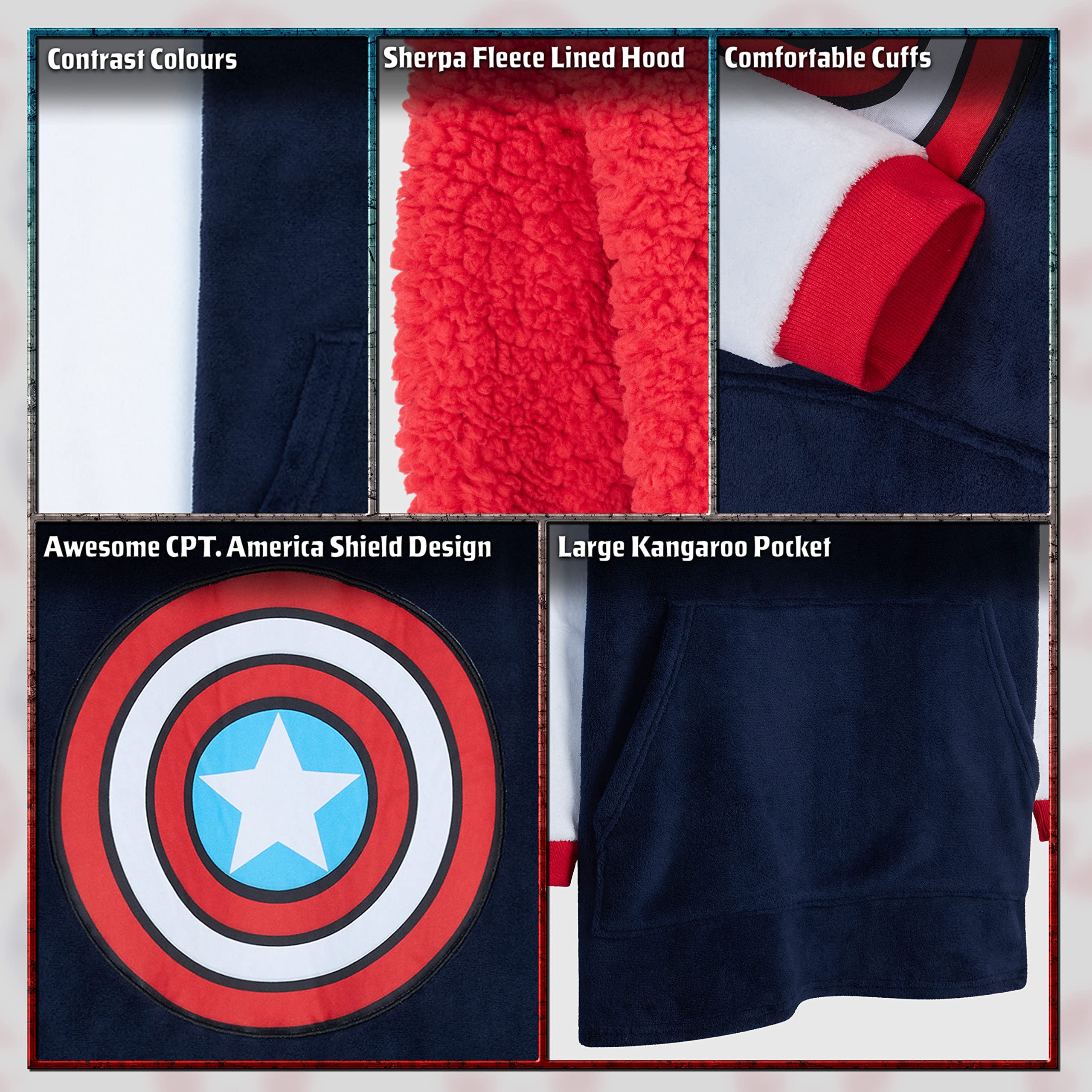 Marvel Felpa Uomo con Cappuccio Felpe Oversize Uomo in Pile Supereroi Avengers Captain America