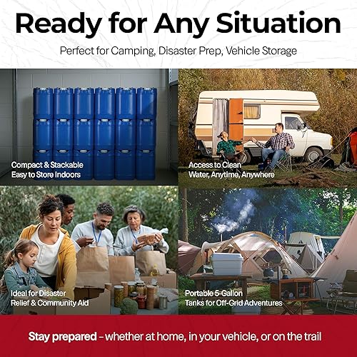 Miniatura 6 de Legacy Premium Contenedores de almacenamiento de agua de emergencia de 10 galones, tanque de agua a largo plazo de 5 galones, 2 tanques apilables de