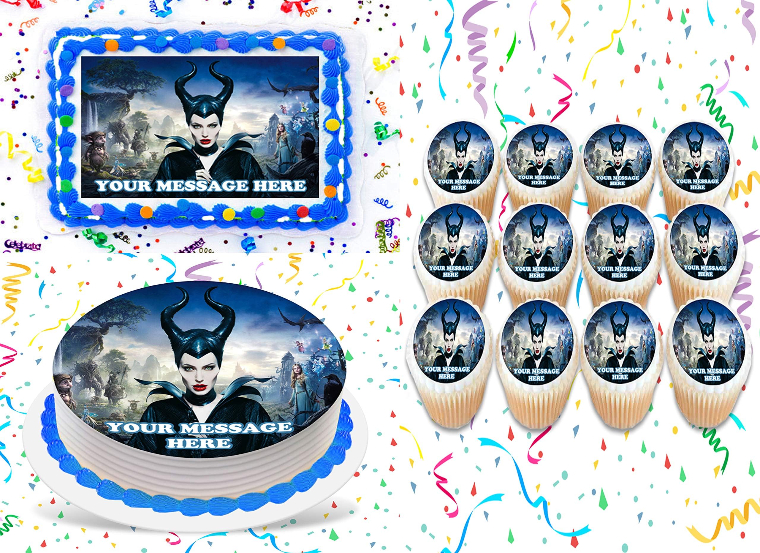 Maleficent Cake Topper Edible Image Personalized Cupcakes Frosting Sugar Sheet (2" Cupcakes (12))