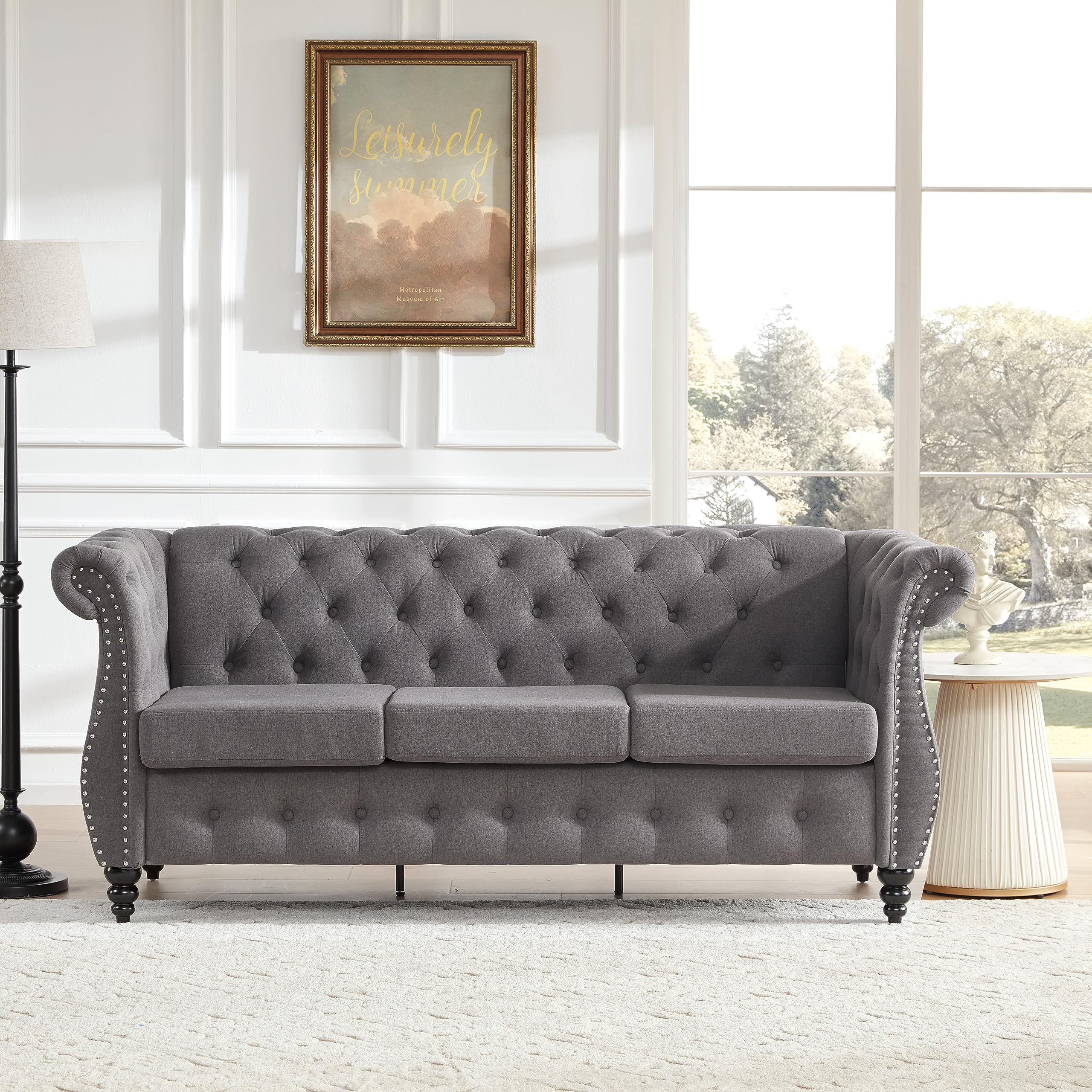 Tbfit Chesterfield Sofa with Rolled Arms, Classic Button Tufted 3 ...