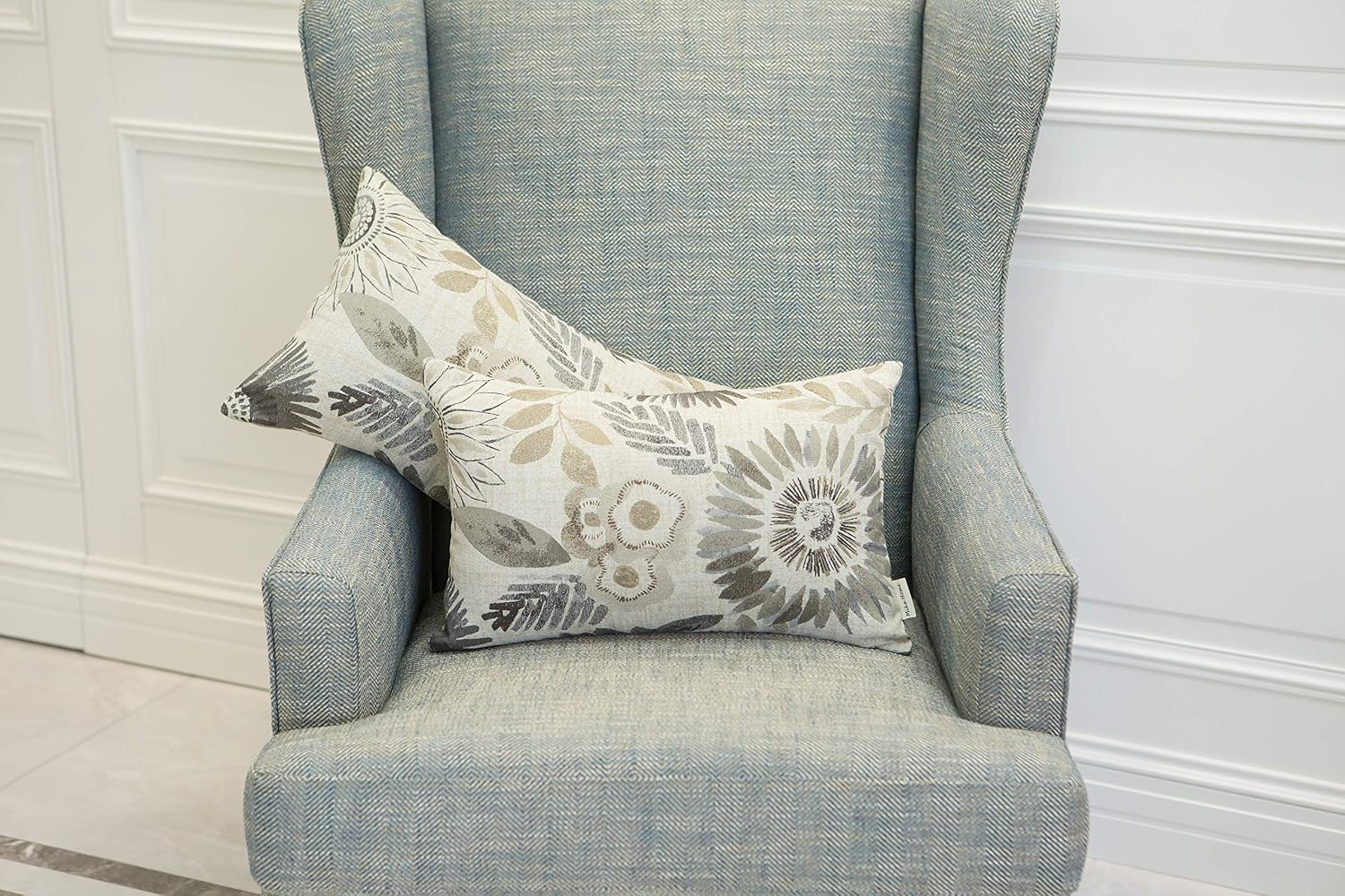Mika Home Pack of 2 Decorative Oblong Rectangular Throw Pillow Cover Cushion Cases for Chair,Sunflower Pattern,12x20 Inches, Grey Cream image 5
