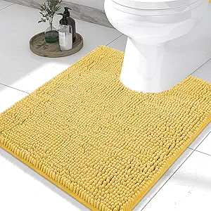 Smiry Luxury Chenille Toilet Rugs U-Shaped 24x20, Soft Absorbent Non-Slip Contour Bathroom Rugs for Toilet, Machine Washable Contoured Bath Mats, Yellow