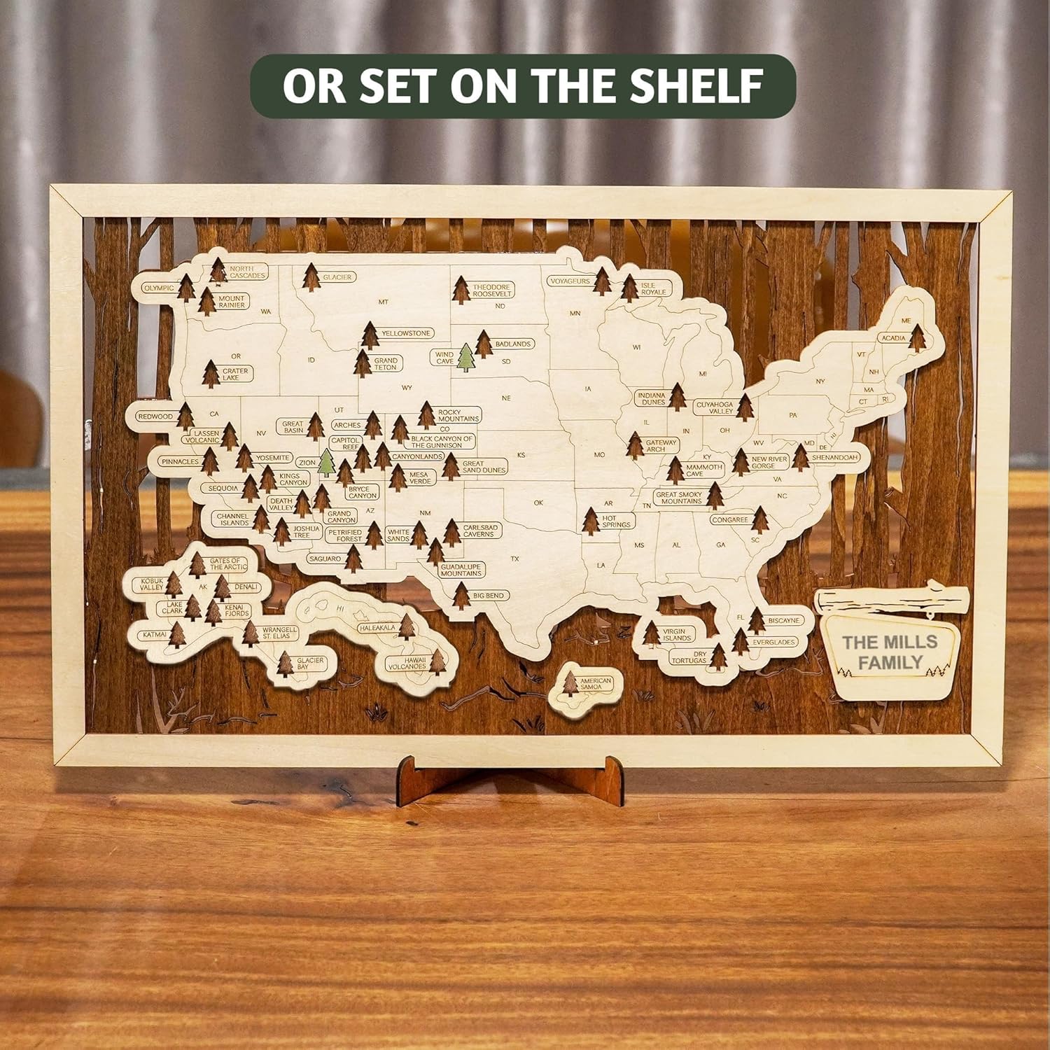 HYPERI US National Parks Map Travel Map, National Park Tracker Checklist, Natural Wall Art, Traveler Gifts for Mom, Dad, Coworker, (National Park Map - Wooden Box)
