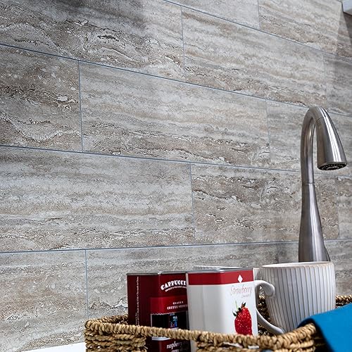 Vista 183 de Palisade Azulejos de vinilo entrelazados impermeables para salpicaduras de 22.8 x 7.31 pulgadas en mármol veneciano, sin juntas, fácil de instalar
