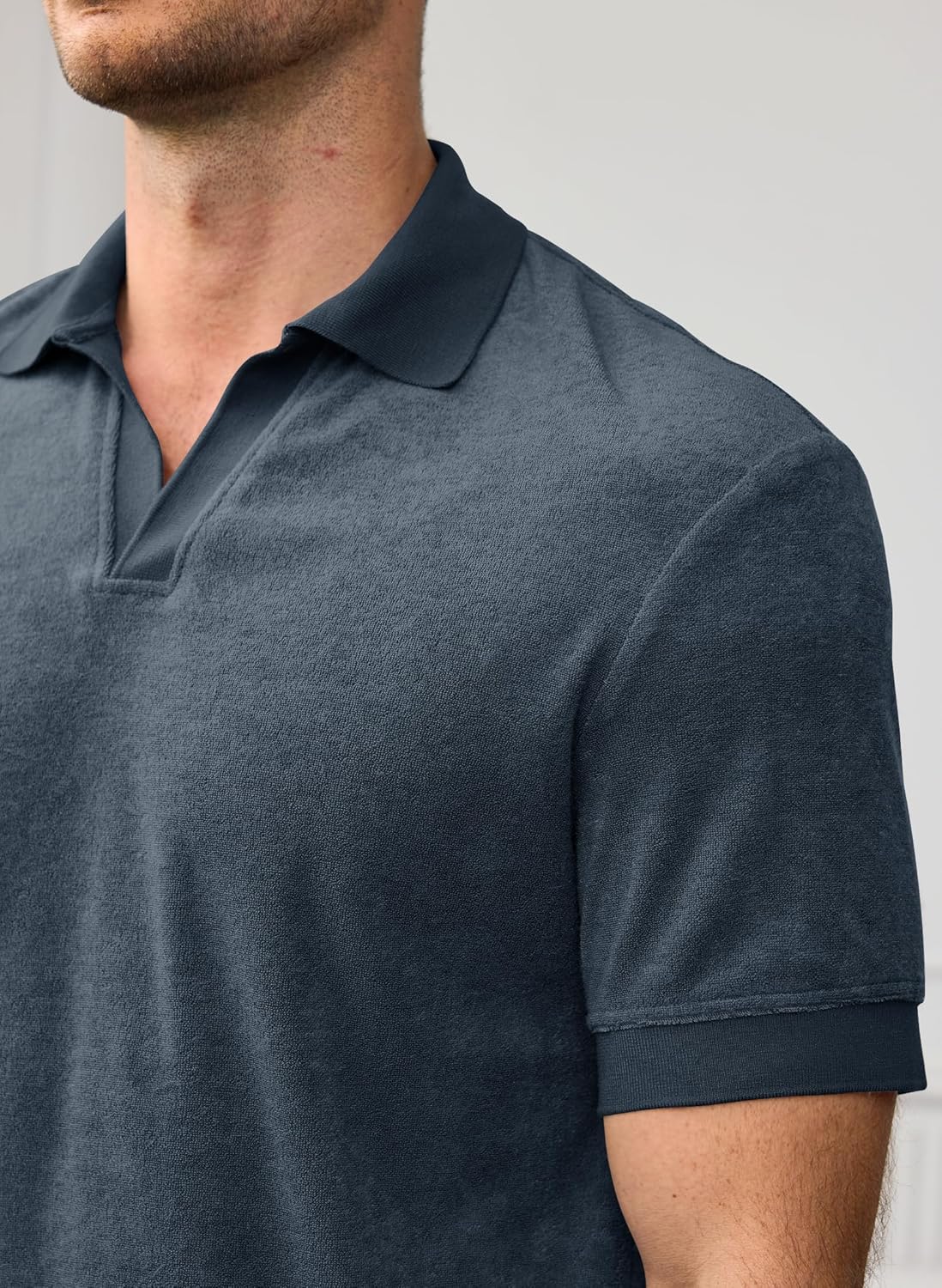 Mens Terry Polo Shirts Johnny Collar Casual Summer Short Sleeve Buttonless Shirt (S-XXL) - Image 7