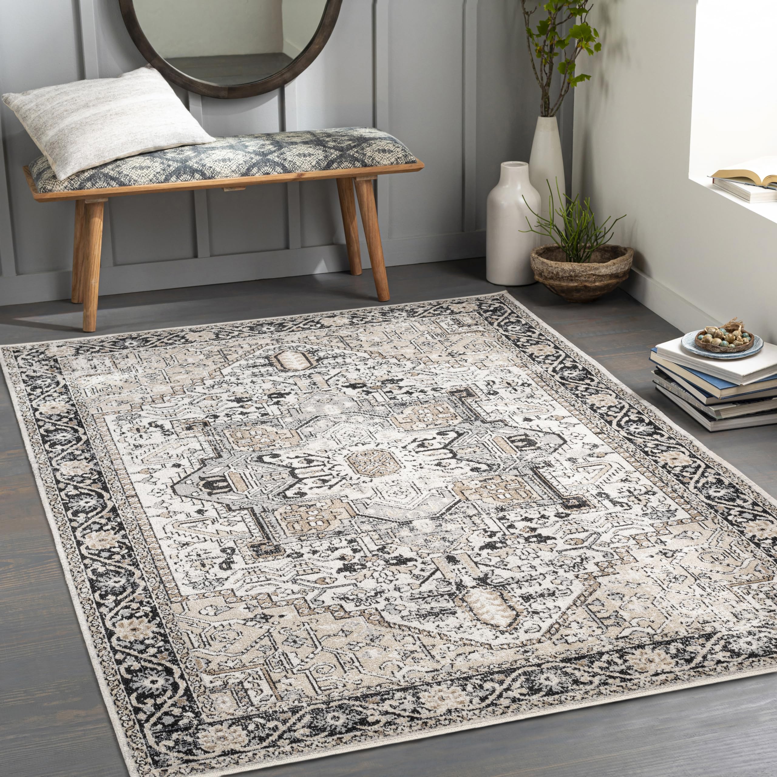 Livabliss LIANA BADEN Machine Washable Oriental Boho Beige Area Rug - Brown - 200 x 275 cm