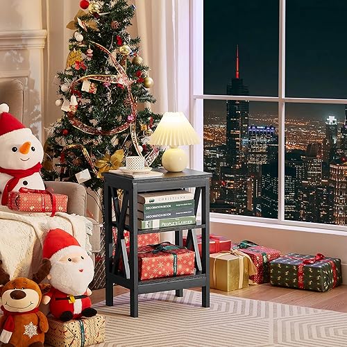 Miniatura 2 de VECELO Mesitas de Noche Modernas, Diseño en X, Mesa Auxiliar Lateral/Final con Estantería de Almacenamiento para Dormitorio, Sala de Estar,