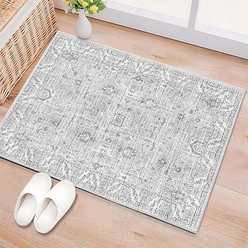 Worxvell Alfombras de 2 x 3 para entrada, alfombra pequeña lavable antideslizante para puerta de interior para cocina, baño, parte trasera oriental,