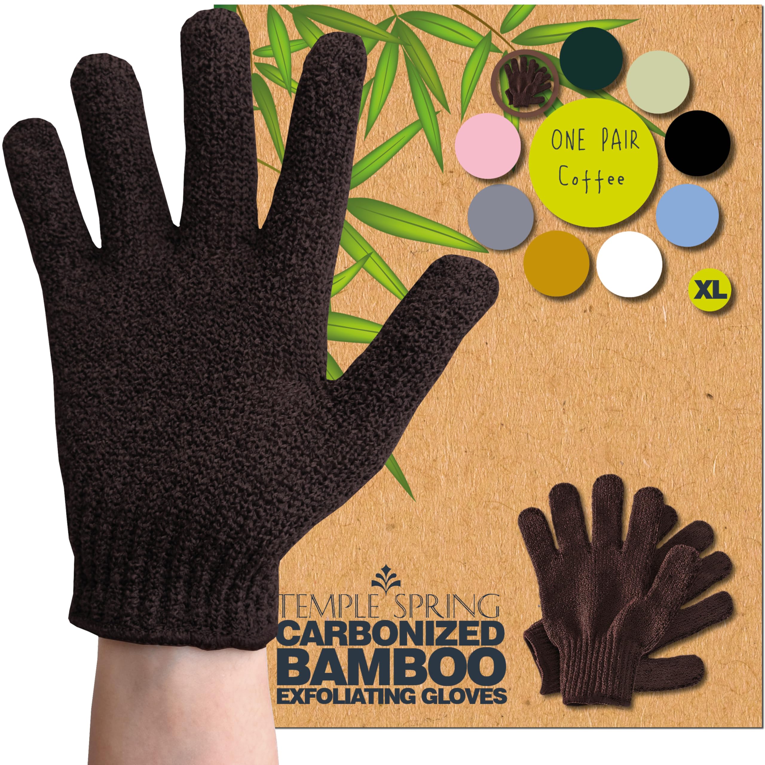 Temple Spring Exfoliating Glove, Rayon Bamboo Exfoliating Body Scrubber, Loofah Washcloth, Exfoliate Loofa Shower Scrubber, Body Exfoliator Scrub, Shower Loofah Bath Sponge - Coffee XL