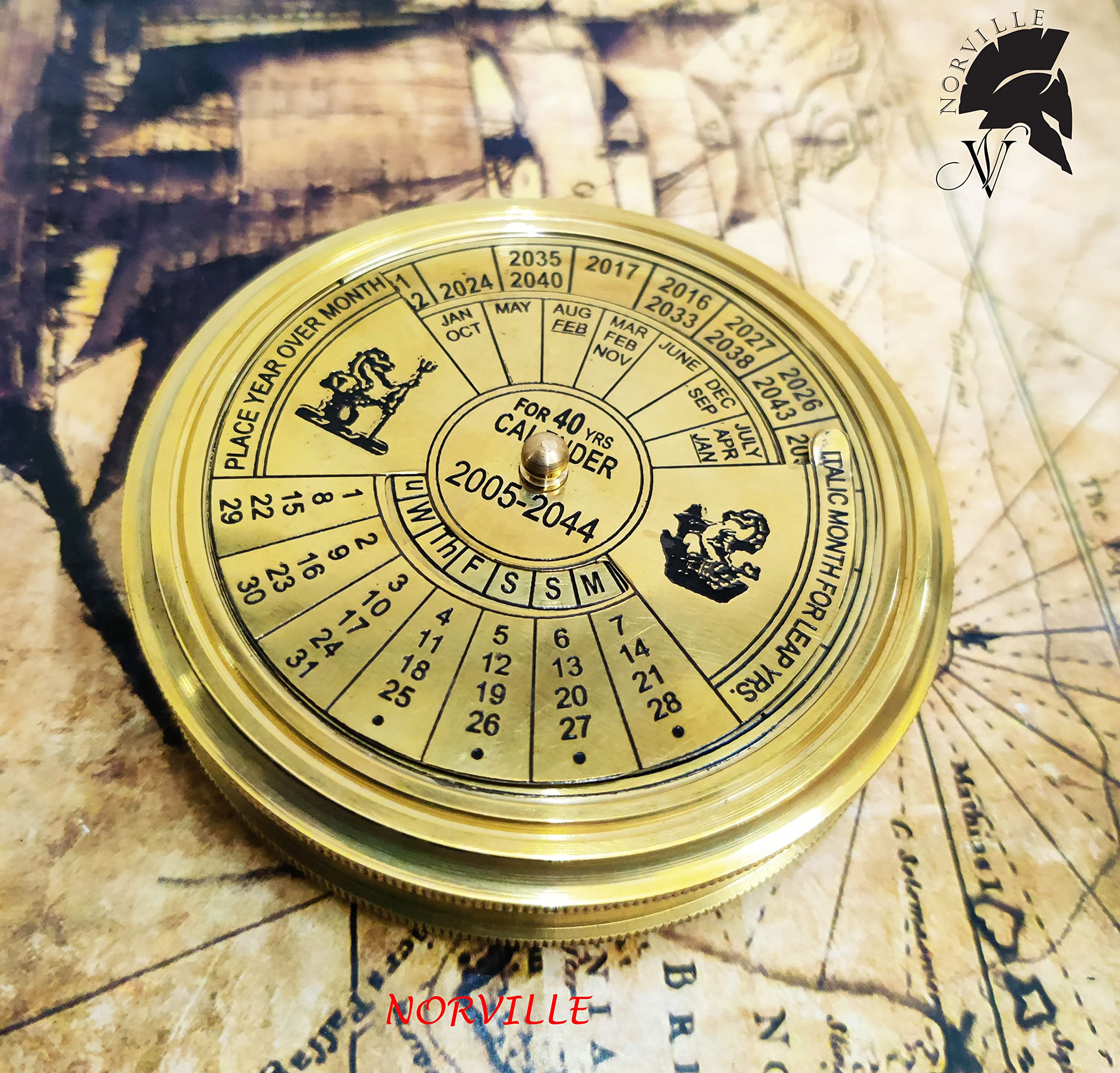 NORVILLE Personalized Antique Brass Calendar Compass 3