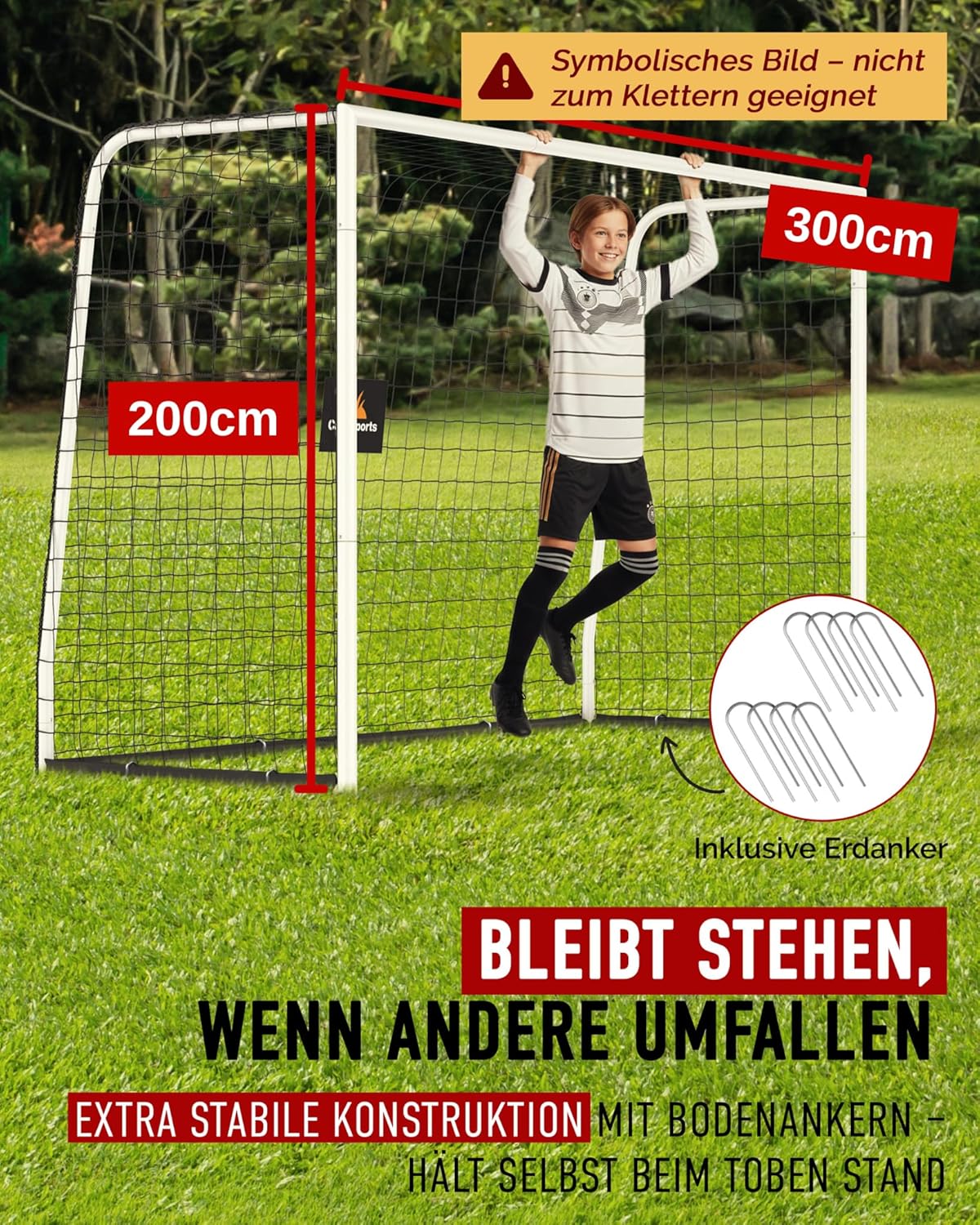 Football Goal Children & Adults - Extremely Stable, Rustproof Football Goal for Garden - Includes Ground Anchor - Robust Outdoor Football Goal - Football Goals for Garden Children - Goal & Goal in 3