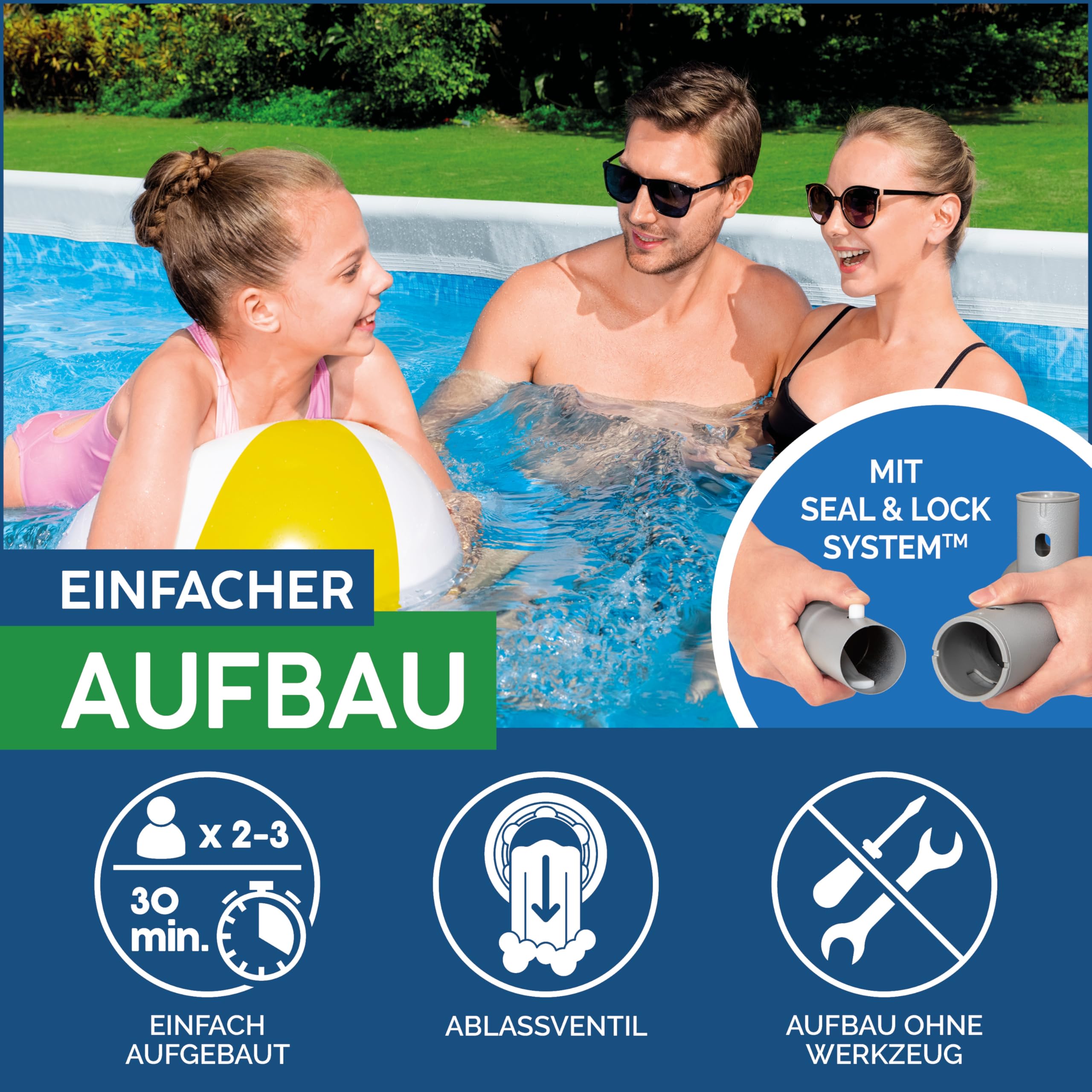Bestway Power Steel Frame Pool Komplett-Set mit Sandfilteranlage 488 x 244 x 122 cm, grau, eckig