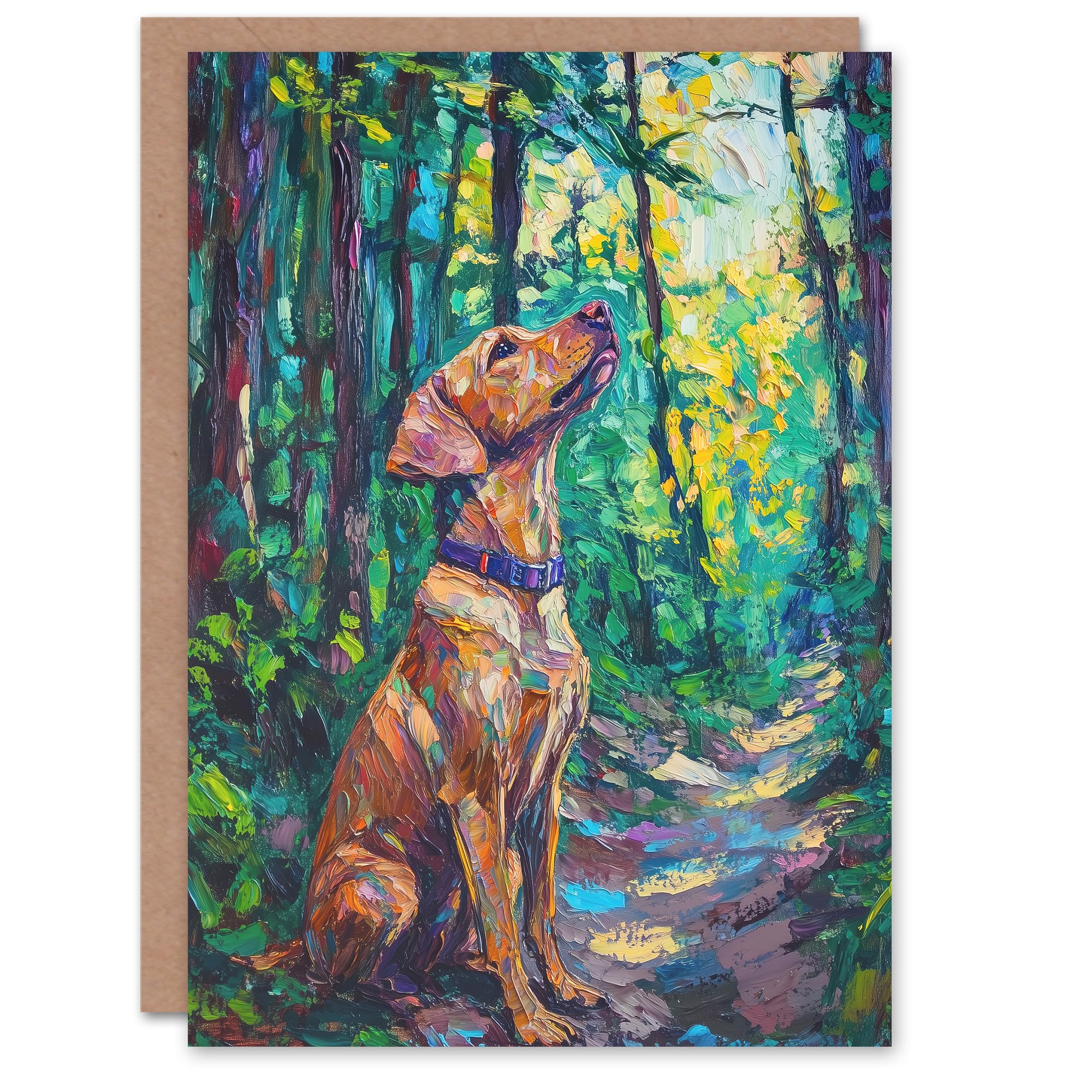 Artery8 Greeting Card Golden Lab Puppy in Forest Oil Painting Dog Lover Blank For Him Or Her Art Birthday Card