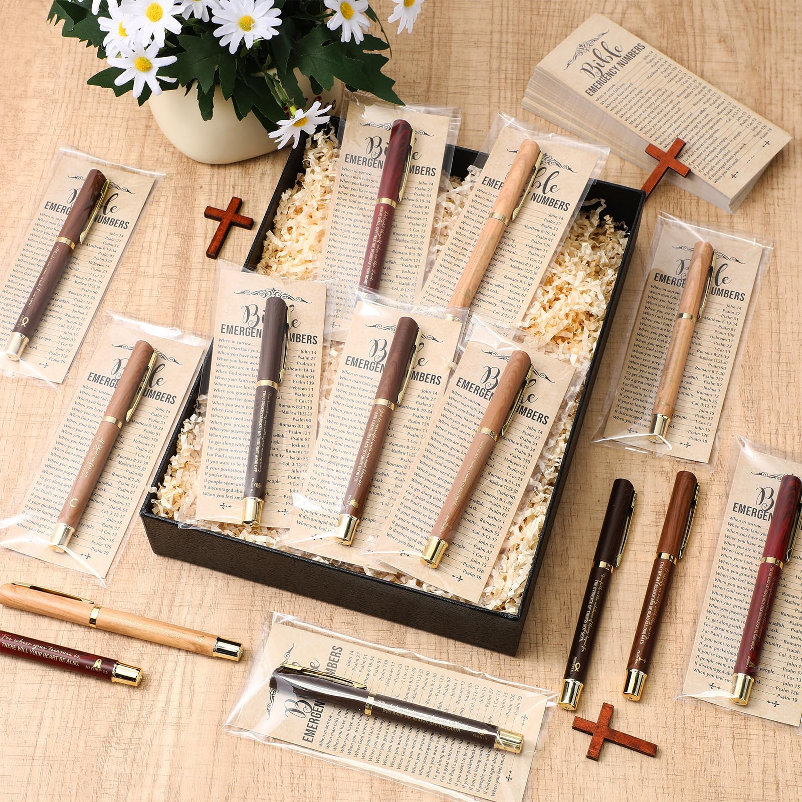 Gueevin Christliche Geschenkset 40 Sets - Bibelvers Stifte, Lesezeichen & Armbänder, Schwarz