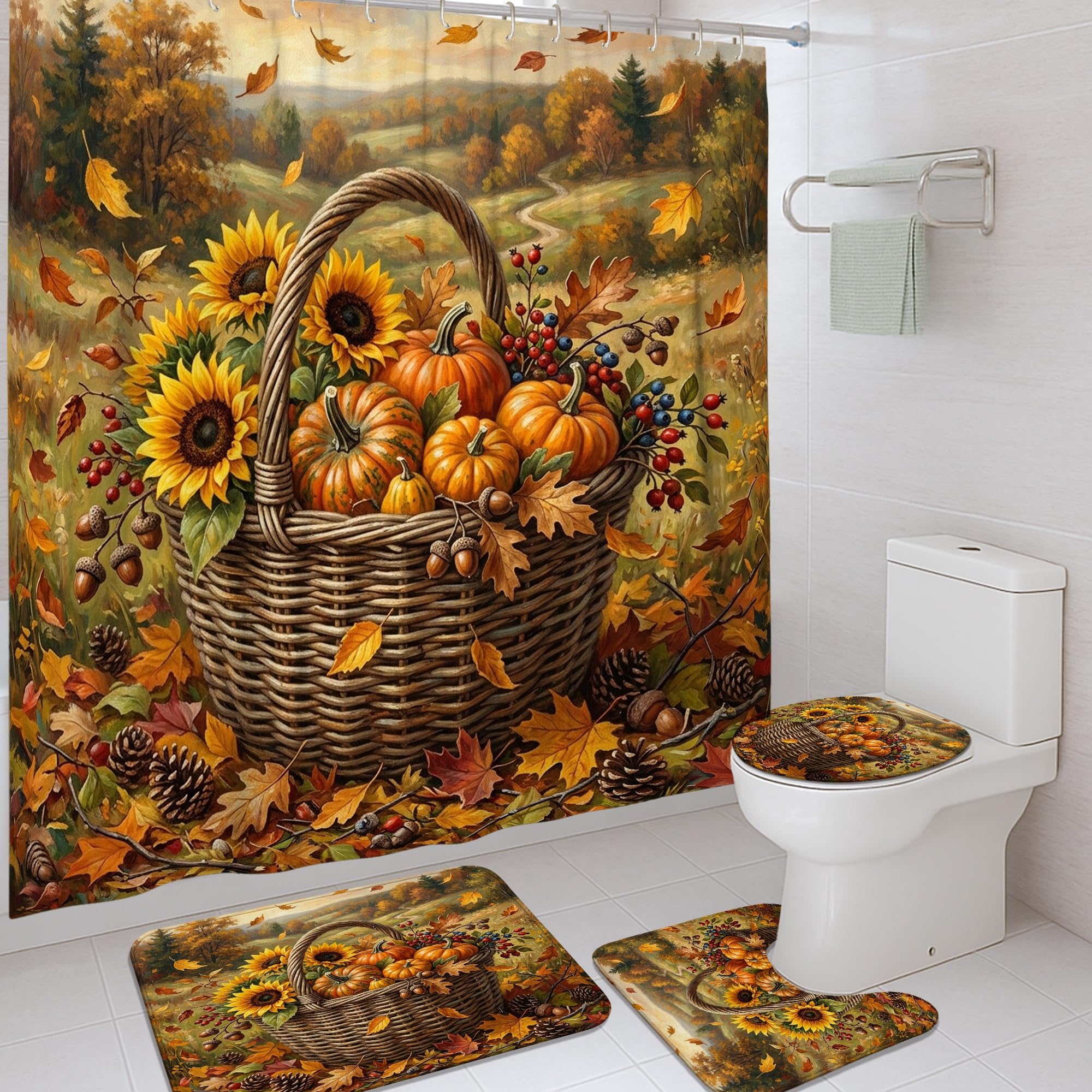 Rideau de douche citrouilles pour décoration automnale de salle de bain