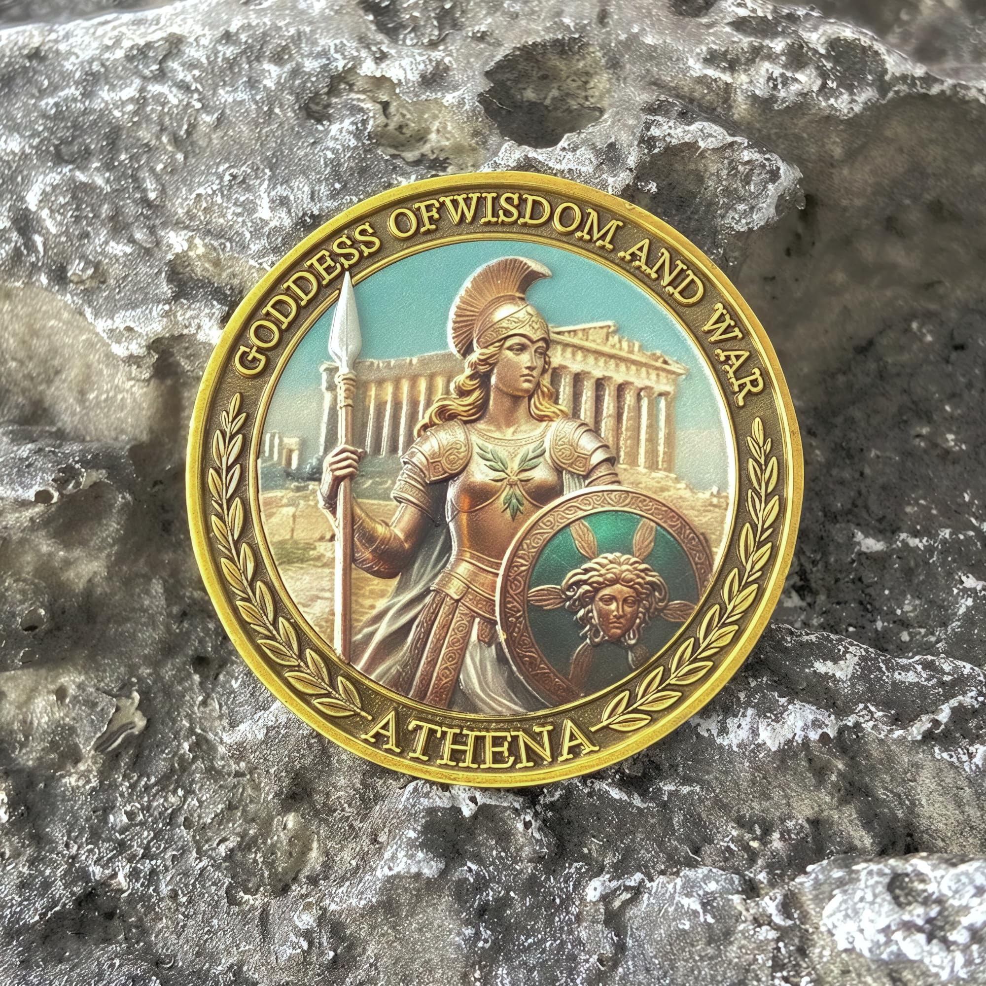 Athena Challenge Coin - Goddess of Wisdom & War Commemorative Medallion, Ancient Greek Design, Protector of The City, Inspirational Gift for Collectors