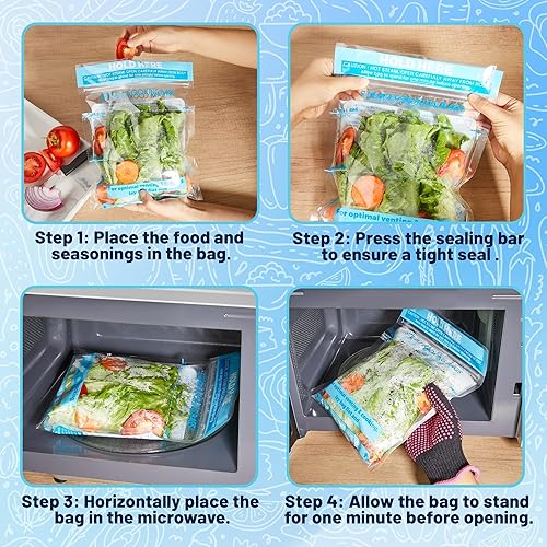 Miniatura 7 de 20 bolsas de vapor para microondas, bolsas de cocción al vapor con cremallera para verduras, patatas, mariscos, carne, verduras y alimentos