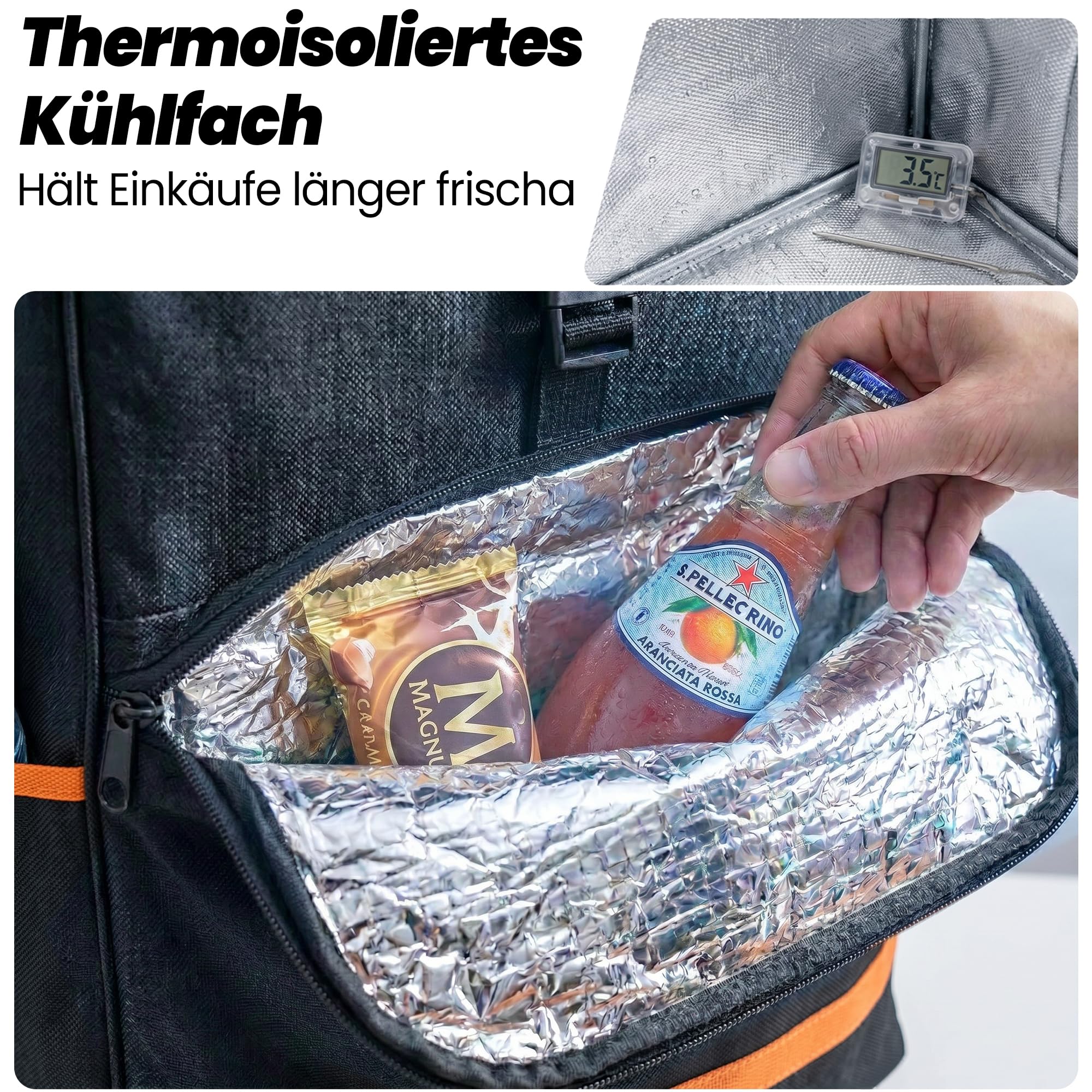 Eskey Einkaufstrolley mit Kühlfach – Einkaufswagen - Klappbar - Wasserdicht