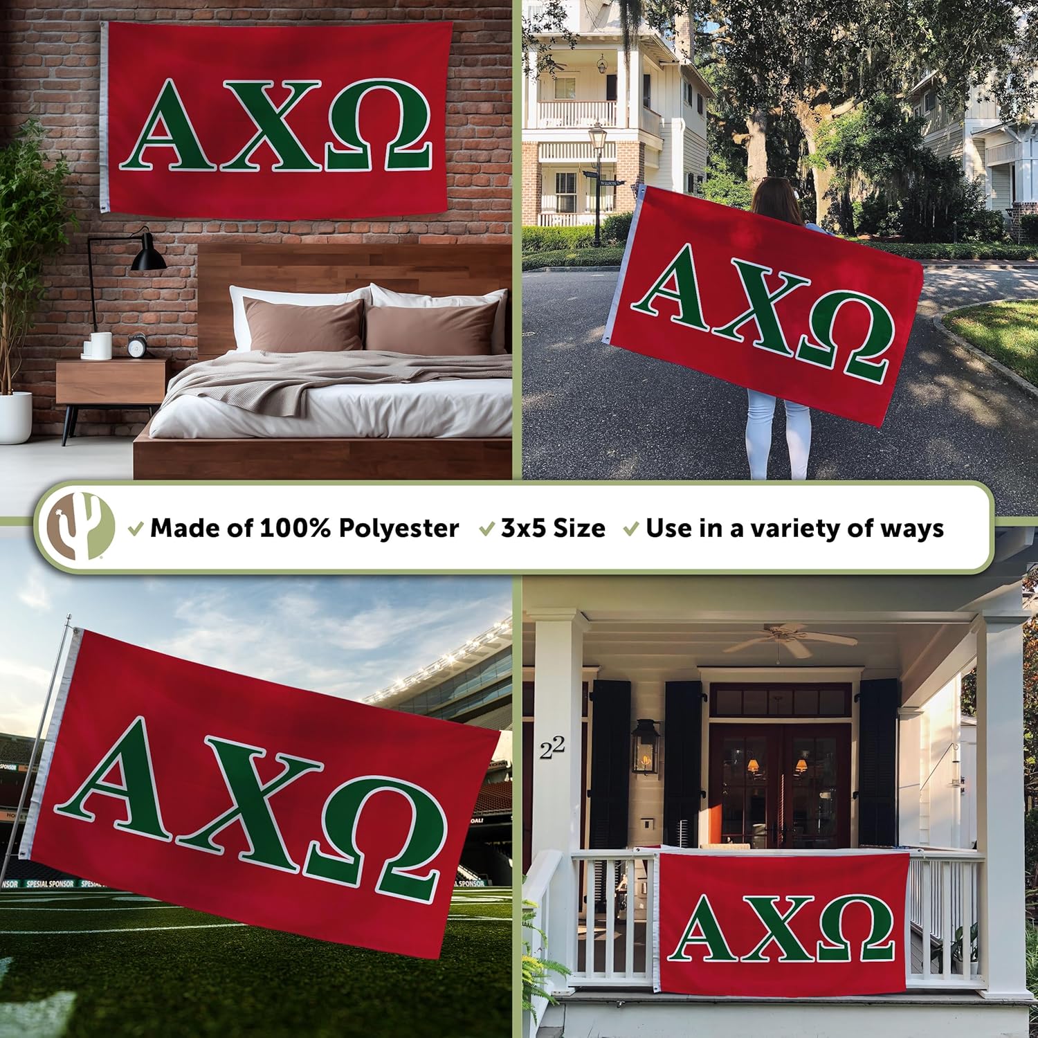 Desert Cactus Alpha Chi Omega Flag AXO Letter Sorority Greek Banner Large 3x5 Feet Sign Decor