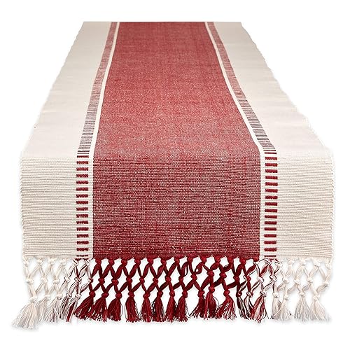 DII Dobby Stripe Woven Table Runner, 13x72 (13x77.5, Fringe Included),