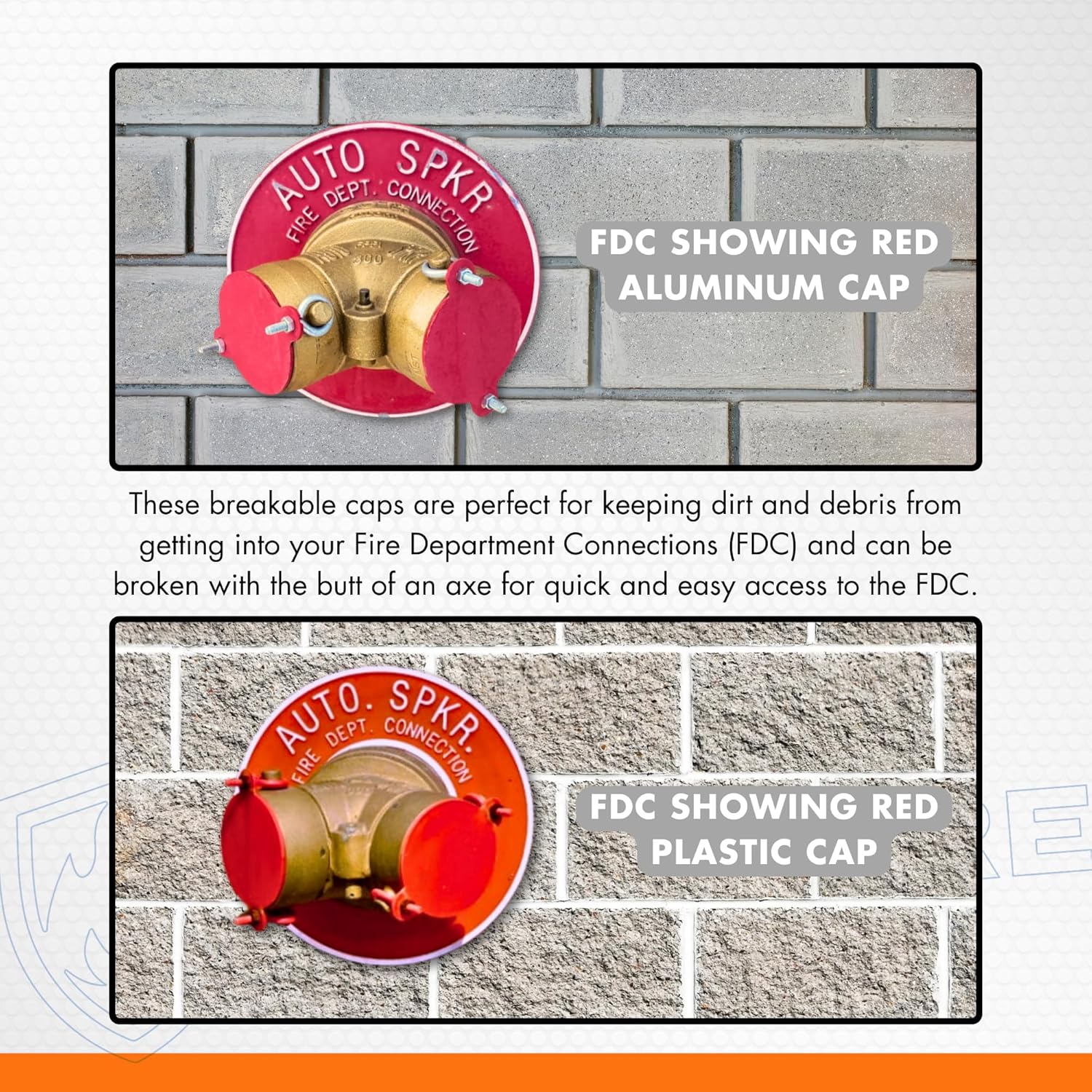 FDC Breakable Aluminum Caps 2-1/2” – Red Metal Covers for Fire Department Connections – Durable Breakable Style for Siamese FDC – 2 Sets (4 Caps)