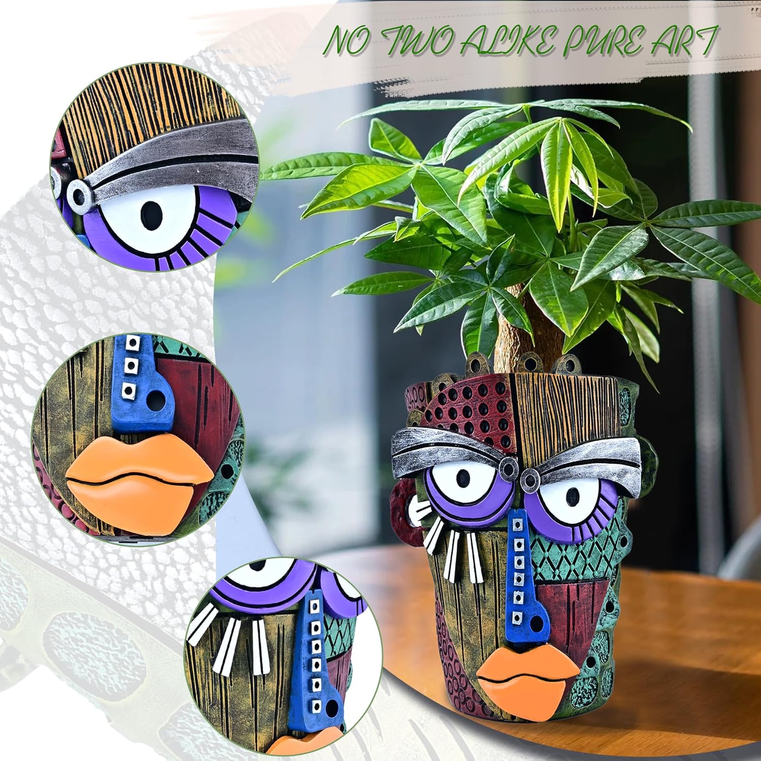 Midogaigai Abstract Face Planter Pots for Plants,Hand-Painted Colorful Flower Pots with Drainage, Indoor Outdoor Garden Decor Gift(Classic,Small)