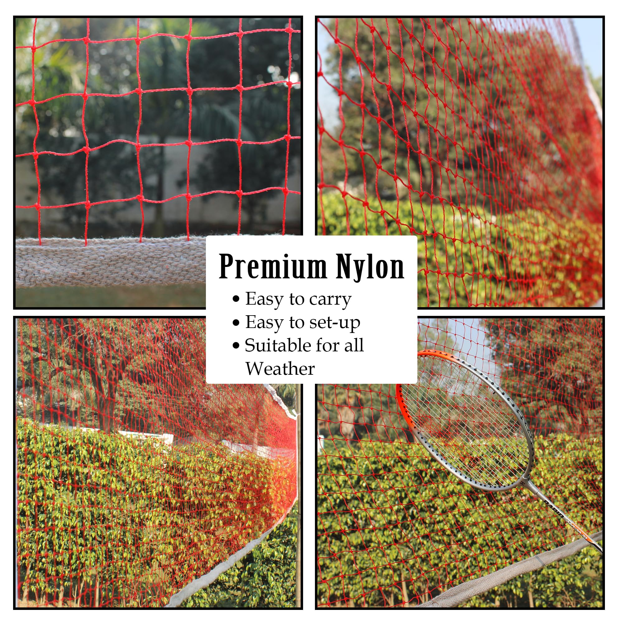Heega Nylon Badminton Net All-Weather | for Indoor & Outdoor Courts | Professional & Practice Play & Plant safty Perpuse | Tournament-Competition Quality (Pack of 1) 20x2.5 ft (Red) 2