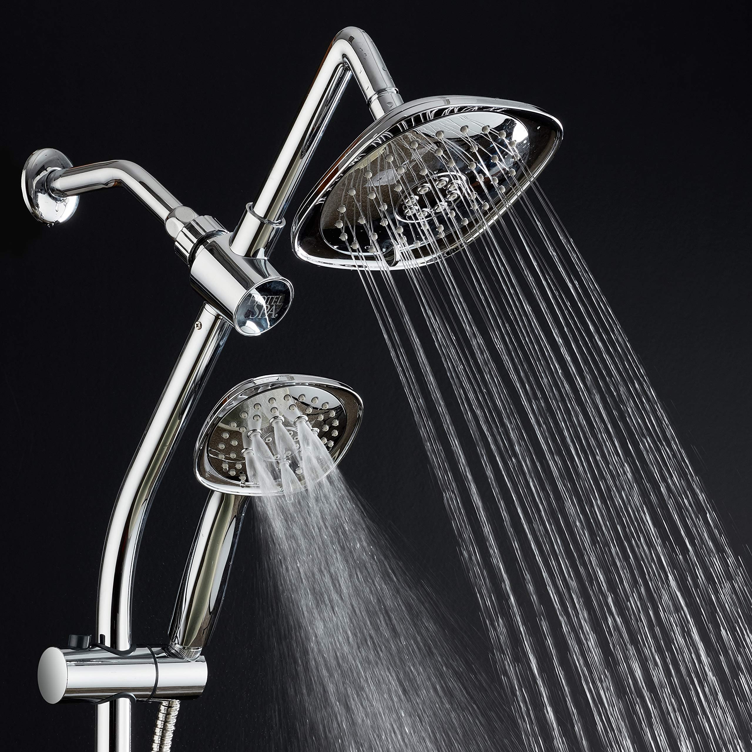 Hotel Spa - Combo de lluvia de 7 pulgadas con barra deslizante, cabezales de ducha de 48 ajustes, manguera de acero inoxidable de 5 pies, acabado cromado