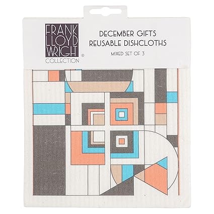 KAF Home Frank Lloyd Wright Swedish Dish Cloths (6.7 x 7.5-inch) - Set of 3 Reusable, Absorbent Cellulose Sponge Towels for Kitchen, Cleaning Counters, and Washing Dishes (December Gifts)