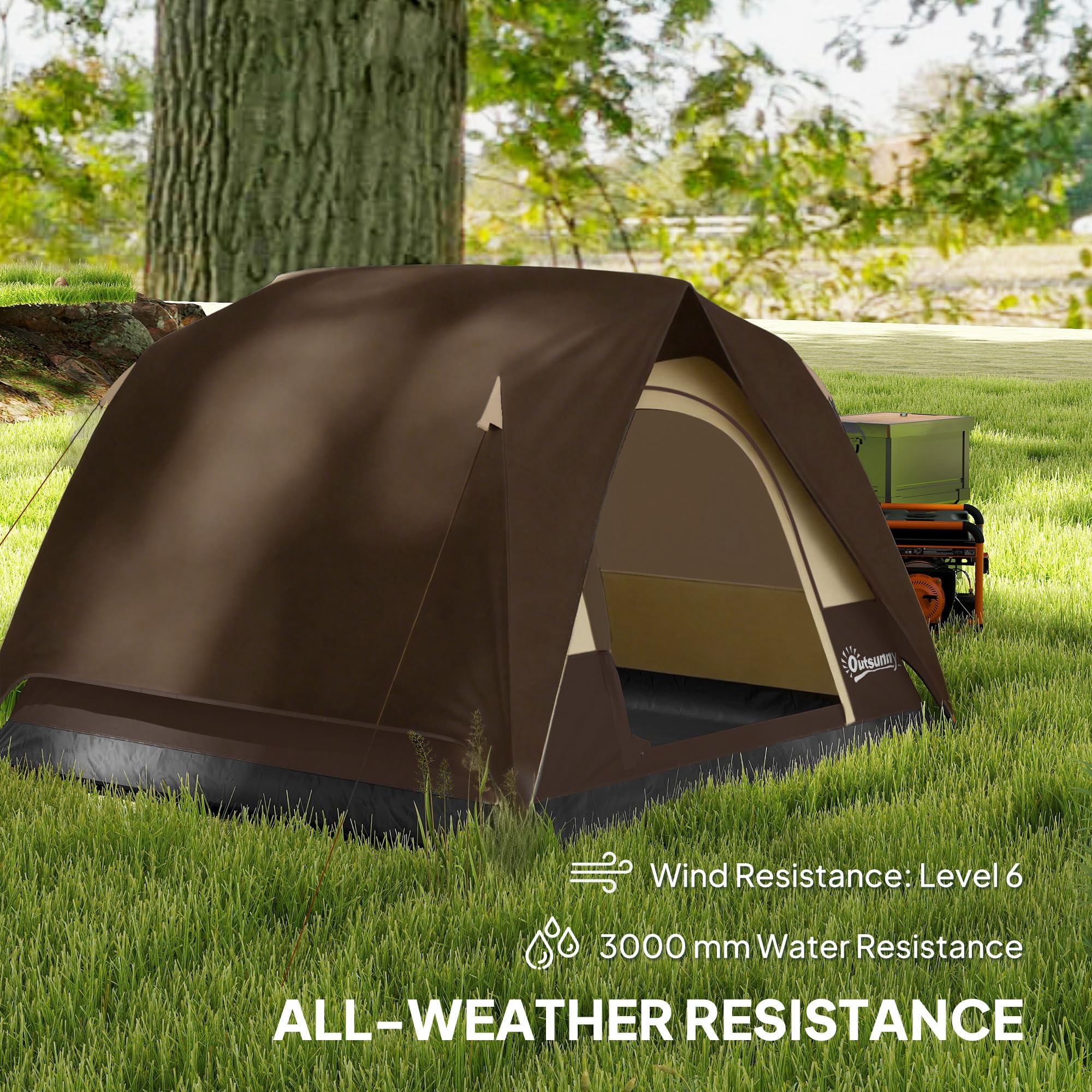Outsunny Tienda de campaña para 3 a 4 Personas, Tienda de campaña Impermeable de fácil instalación con Base Cosida, Ventanas de Malla, Bolsillo y Gancho para Camping, Senderismo, mochileros