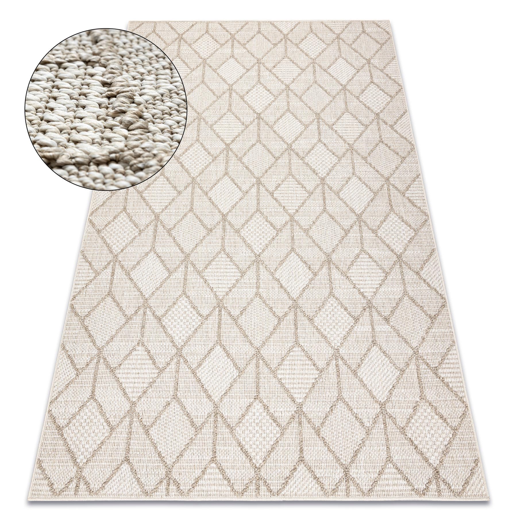 Tapis Boho pour terrasse et salon géométrique beige grand format Jersey 19231
