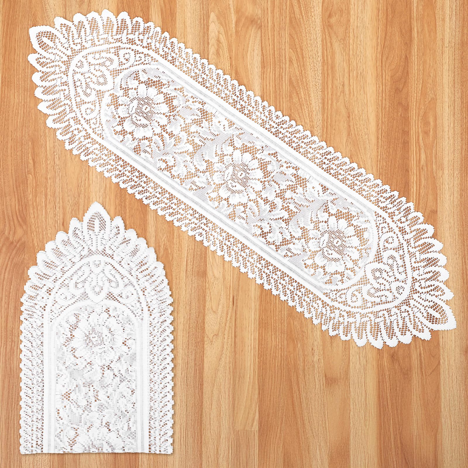 Shimmeroo 2Pcs White Lace Table Runner, Cotton Crochet Rectangular White Lace Table Runners Doilies Decoration Scarf, 44 X 13 Inches for Tablecloth