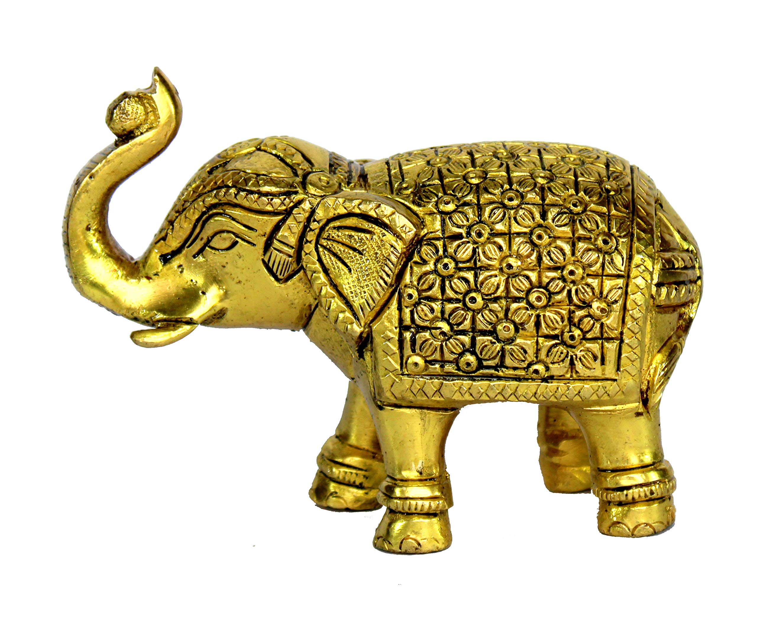 ESPLANADE 3.5" Brass Elephant | Handmade Carving Maharaja Elephant Idol for decoration