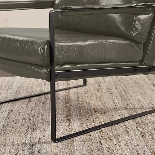 Miniatura 32 de Art Leon Juego de 2 sillas de acento de piel sintética moderna de mediados de siglo, silla de salón con patas de metal negro, color negro