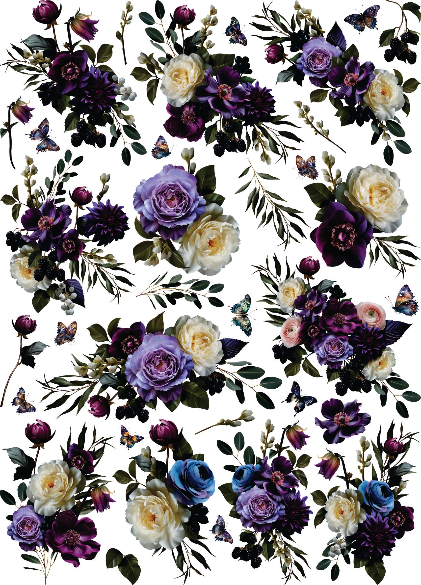 Papier de riz violet foncé floral de qualité supérieure Craft Kreatively 29x40cm pour poster d'art