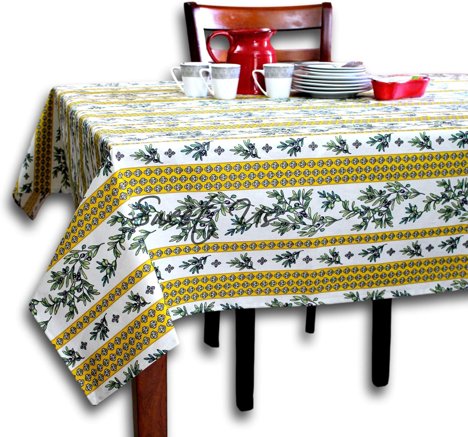 Vigne d'Olive Wipeable Tablecloth Spill Resistant Acrylic Coated Floral Cotton French Provencal Tablecloth for Rectangle Tables, Provence Sunrise, 60 x 78 in