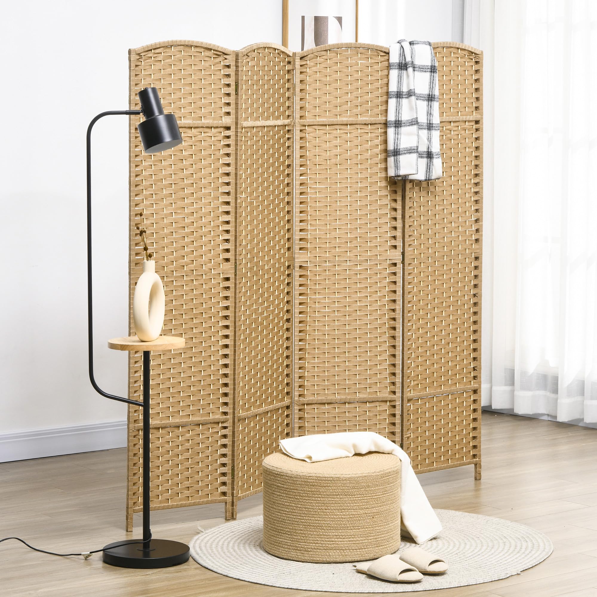 HOMCOM Paravent 4 pièces 160 x 170 cm Paravent pliable en bambou Brise-vue Cloison de séparation pour salon Naturel
