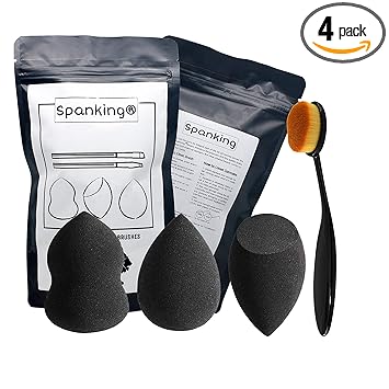Spanking 3+1 Pcs Makeup Sponge Set with Foundation Brush, Foundation Beauty Blender for Liquid Cream and Powder (Multicolour)