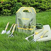 Vista 8 de Set of 12 Garden Tool, iHansee Heavy-Duty Aluminum Gardening Hand Tools with Rubber Non-Slip Handle, Garden Apron, Gloves, Kneeling Pad and Storage