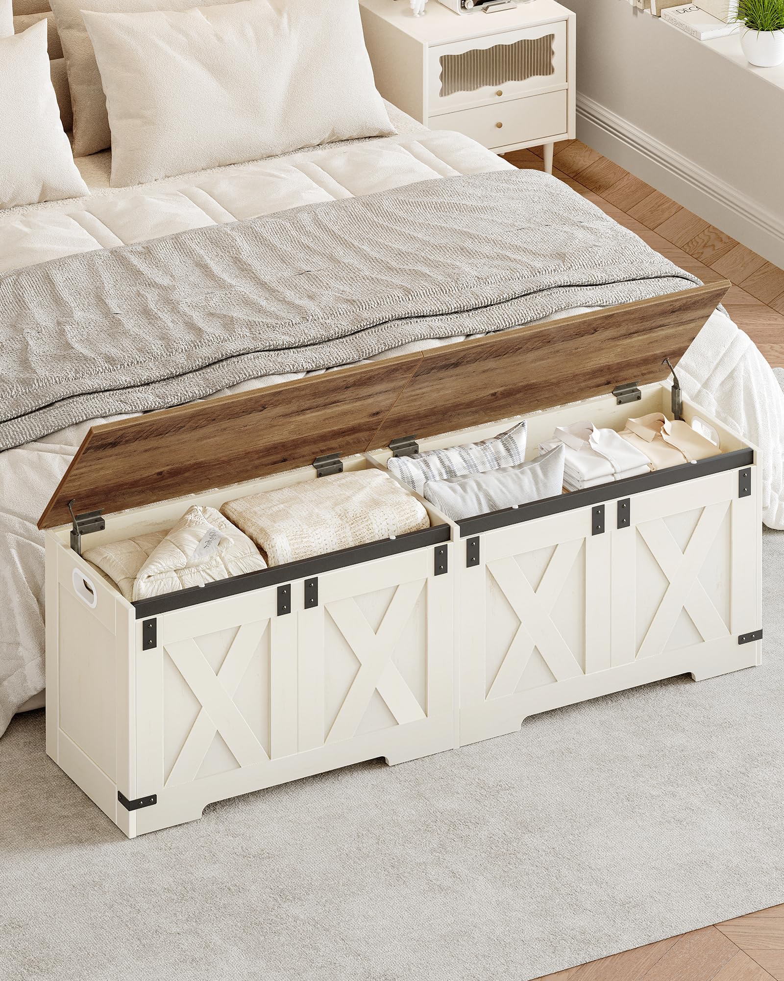 Hzuaneri Cassapanca con Vano Portaoggetti, Mobile Seduta con Cerniere di Sicurezza, Contenitore, 40 x 150 x 48,5 cm, per Corridoio, Camera da Letto, Soggiorno, Bianco Marrone SB15014X